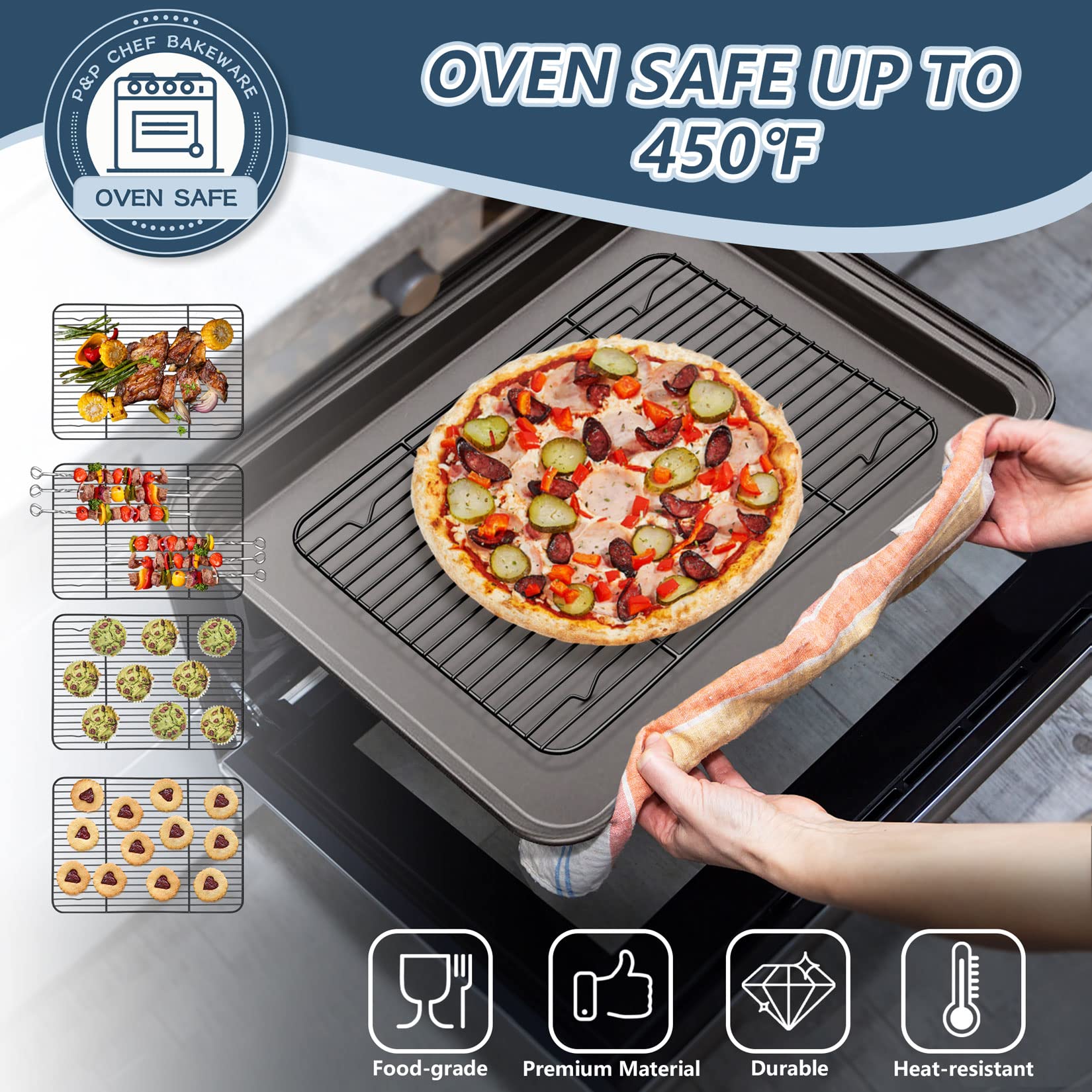 Cooling Rack For Baking Set Of 2, P&P Chef Non-Stick Roasting Racks For Oven Use, 15.3    X 11.25    Cooking Grilling Rack, Fit