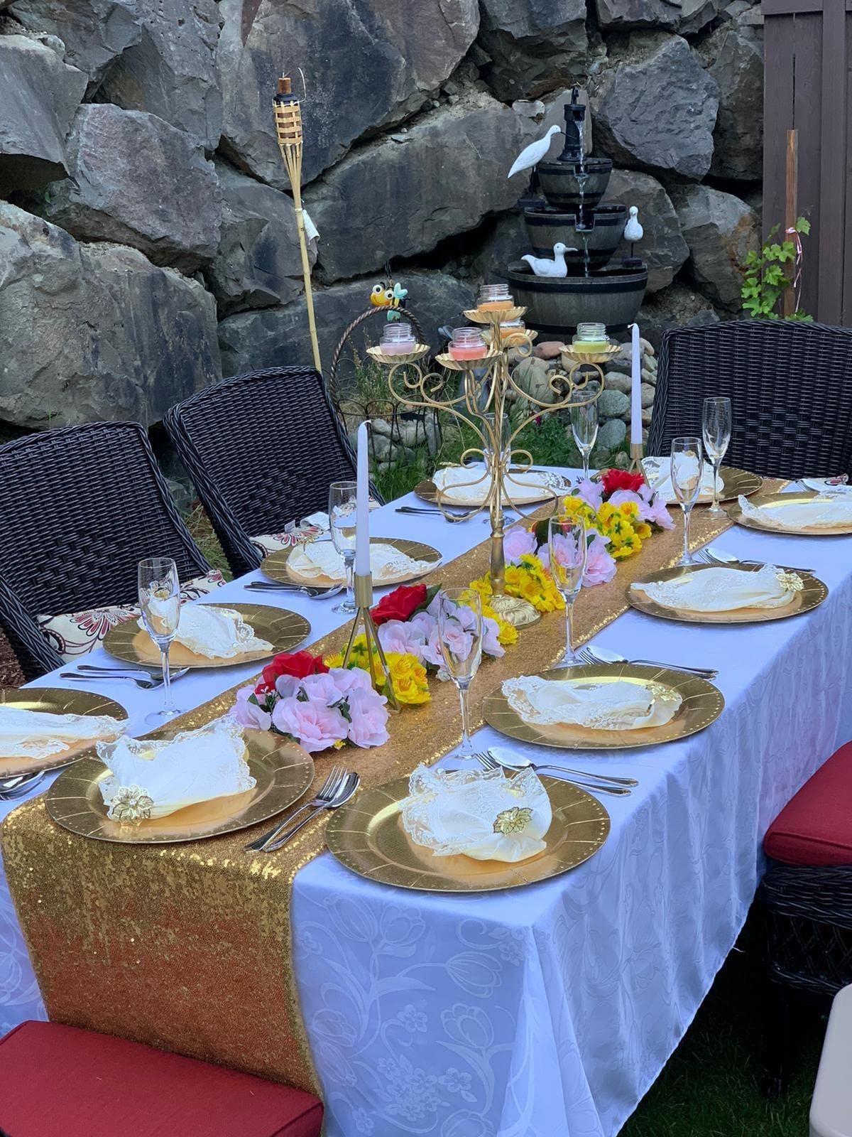 Jyflzq Gold Sequin Table Runner 12''X108'' Pack Of 5 Glitter Sequin Fabric Table Linens Runner Sparkly Sequin Runners For Table