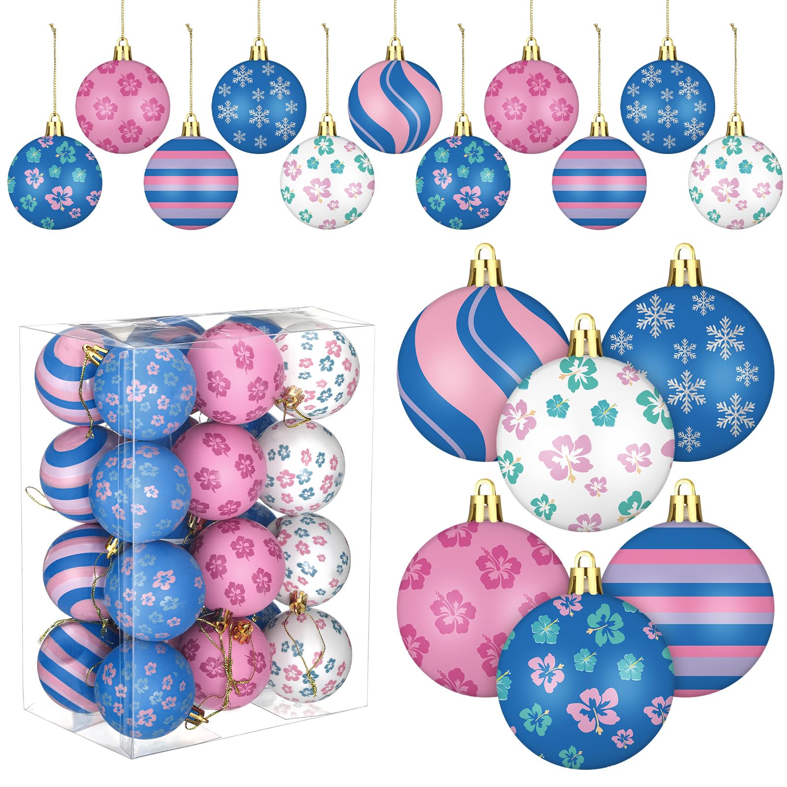 Rotatingpals 24 Pcs 2.4 Inch Christmas Tree Ball Ornaments Cartoon Hanging Ornaments Plastic Christmas Winter Balls Decor for Xm