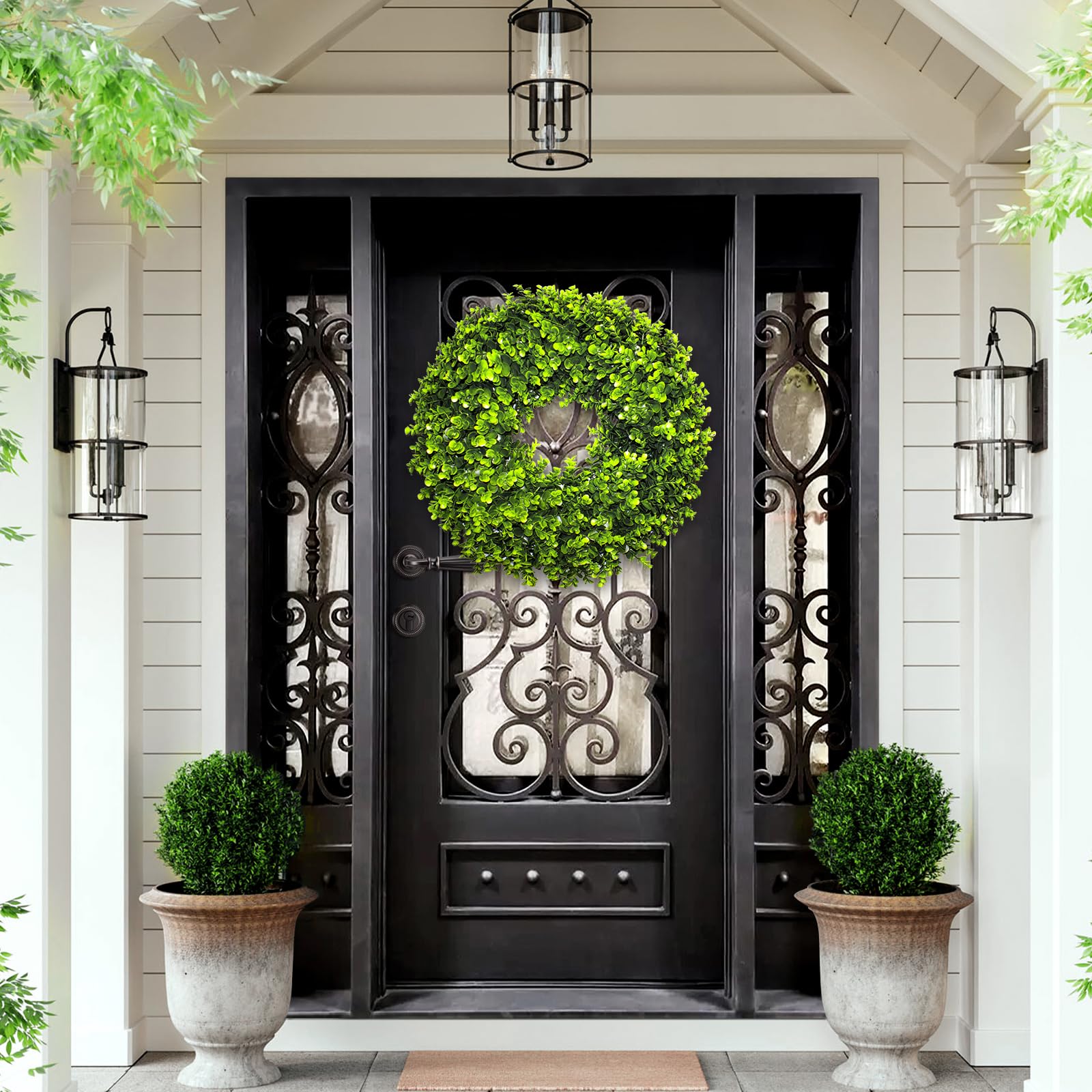 SEVENLOVE 22 Boxwood Wreath for Front Door,Spring ,Summer All Season Wreaths, Farmhouse Door Wreath Outdoor Indoor for All Seaso