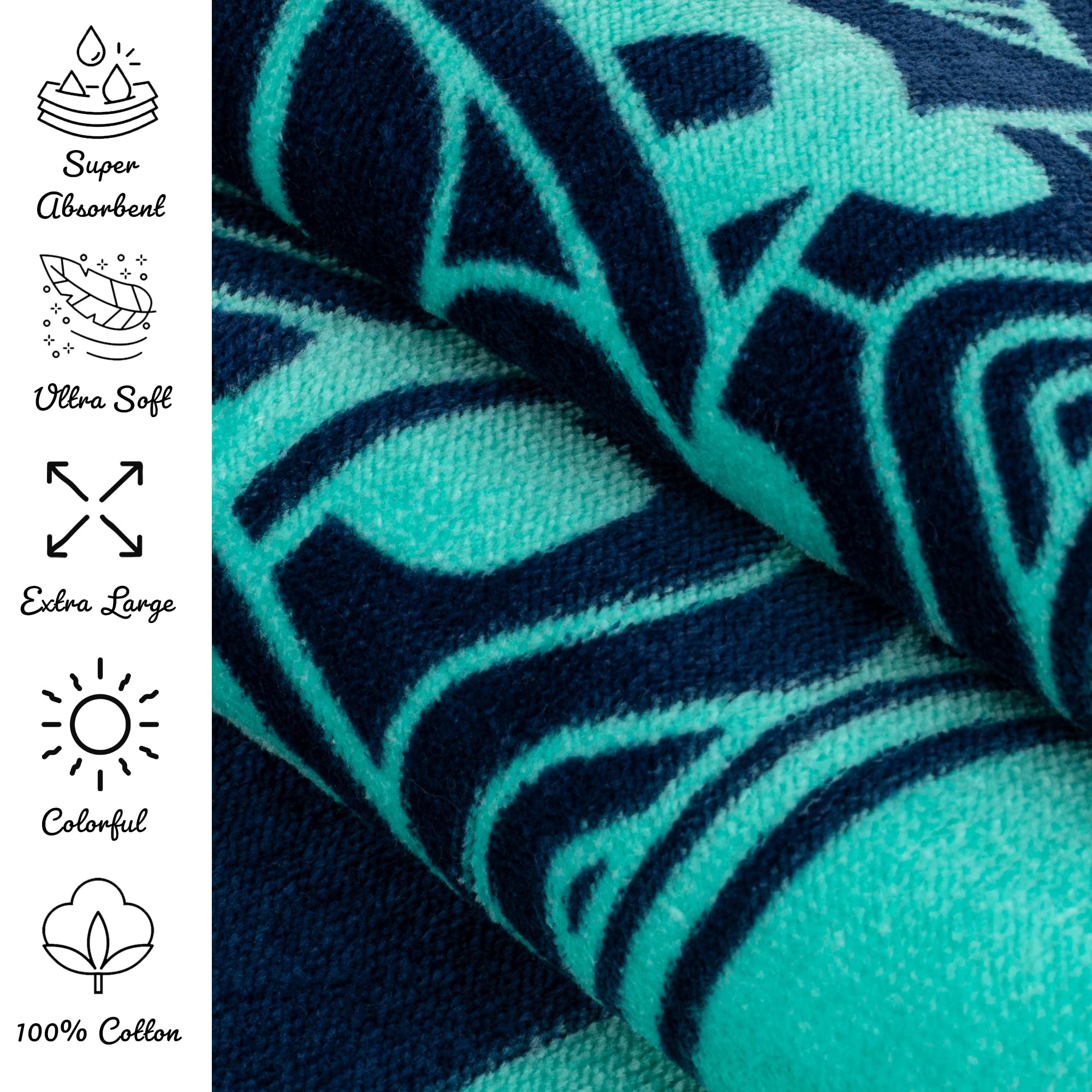 Nova Blue Tuna Fish Beach Towel (34 X 63) - Blue Striped Cotton Beach Towel Made From 100% Cotton - Quick Drying Pool Towel With