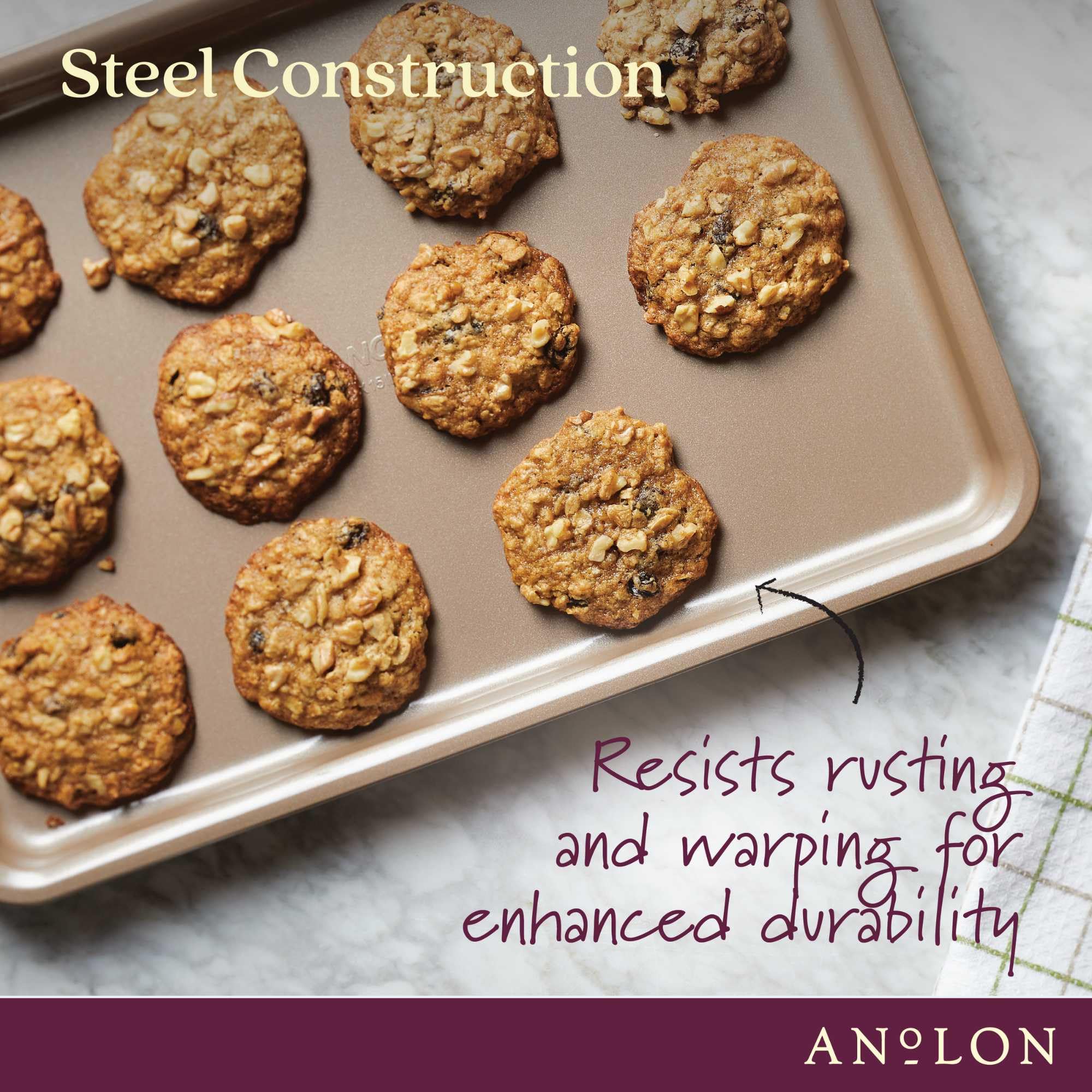 Anolon Gourmet Nonstick Bakeware Set With Nonstick Cookie Sheets / Baking Sheets - 3 Piece, Bronze Brown