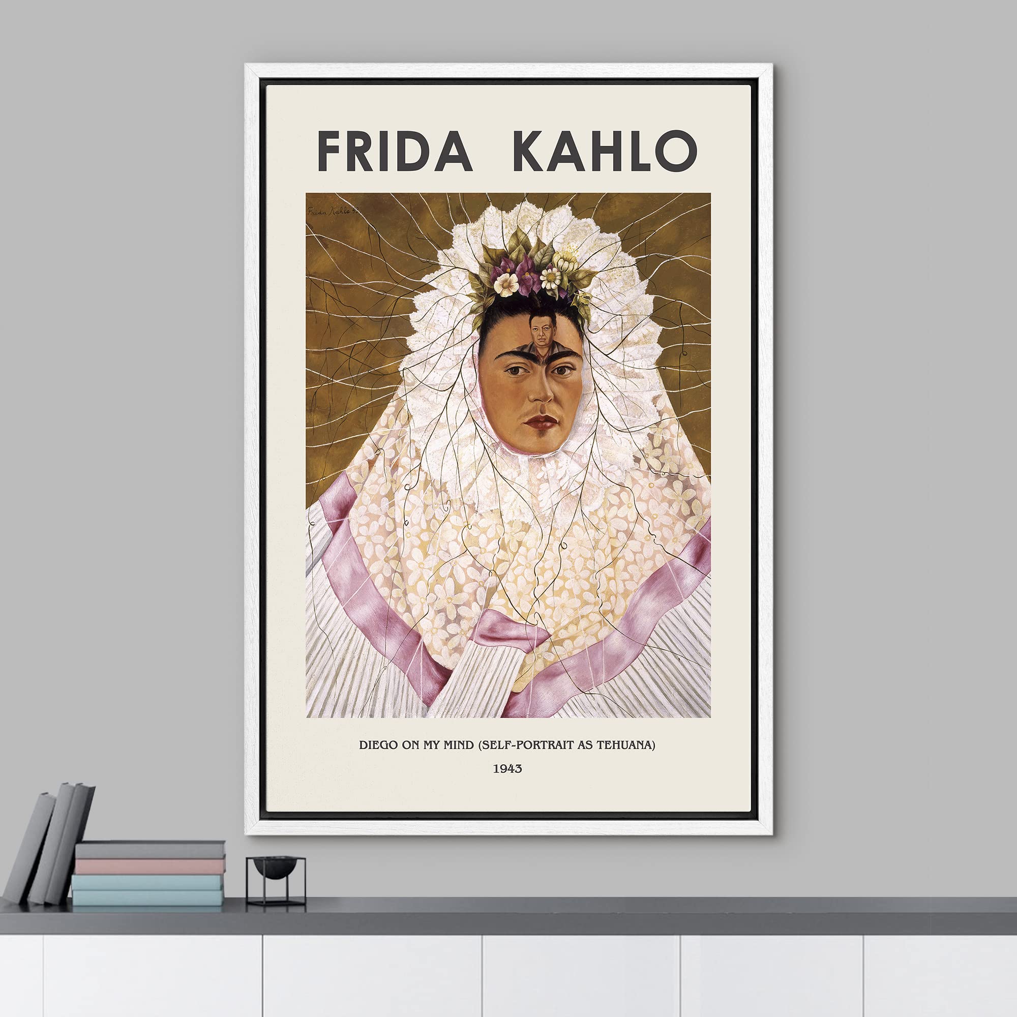 Idea4Wall Framed Canvas Print Wall Art Diego On My Mind (Self-Portrait) By Frida Kahlo Historic Cultural Illustrations Fine Art