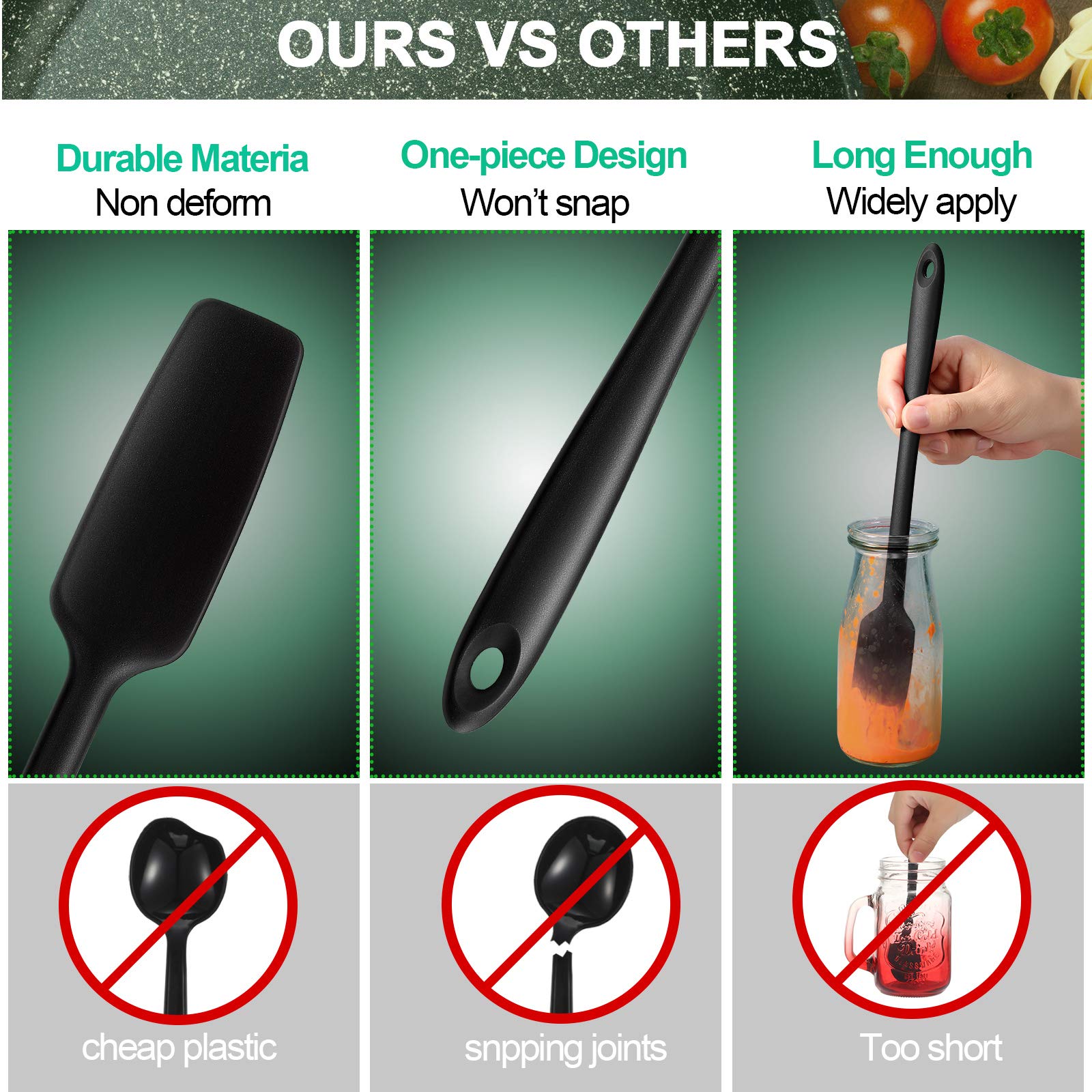 2 Pieces Long Handle Silicone Jar Spatula Non-Stick Rubber Scraper Heat Resistant Spatula Silicone Scraper For Jars, Smoothies,
