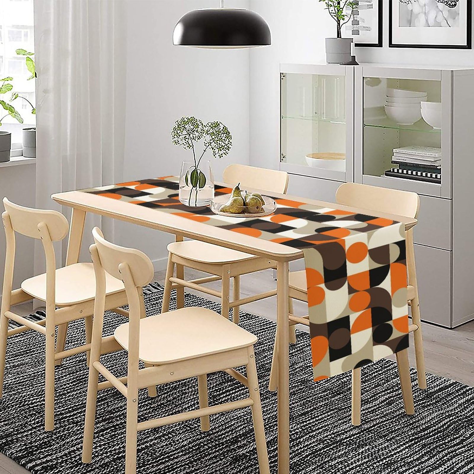 Mid Century Geometric Table Runner,Nordic Abstract Splicing Semicircle Linen Table Runners For Kitchen Family Dinner, Modern Tab