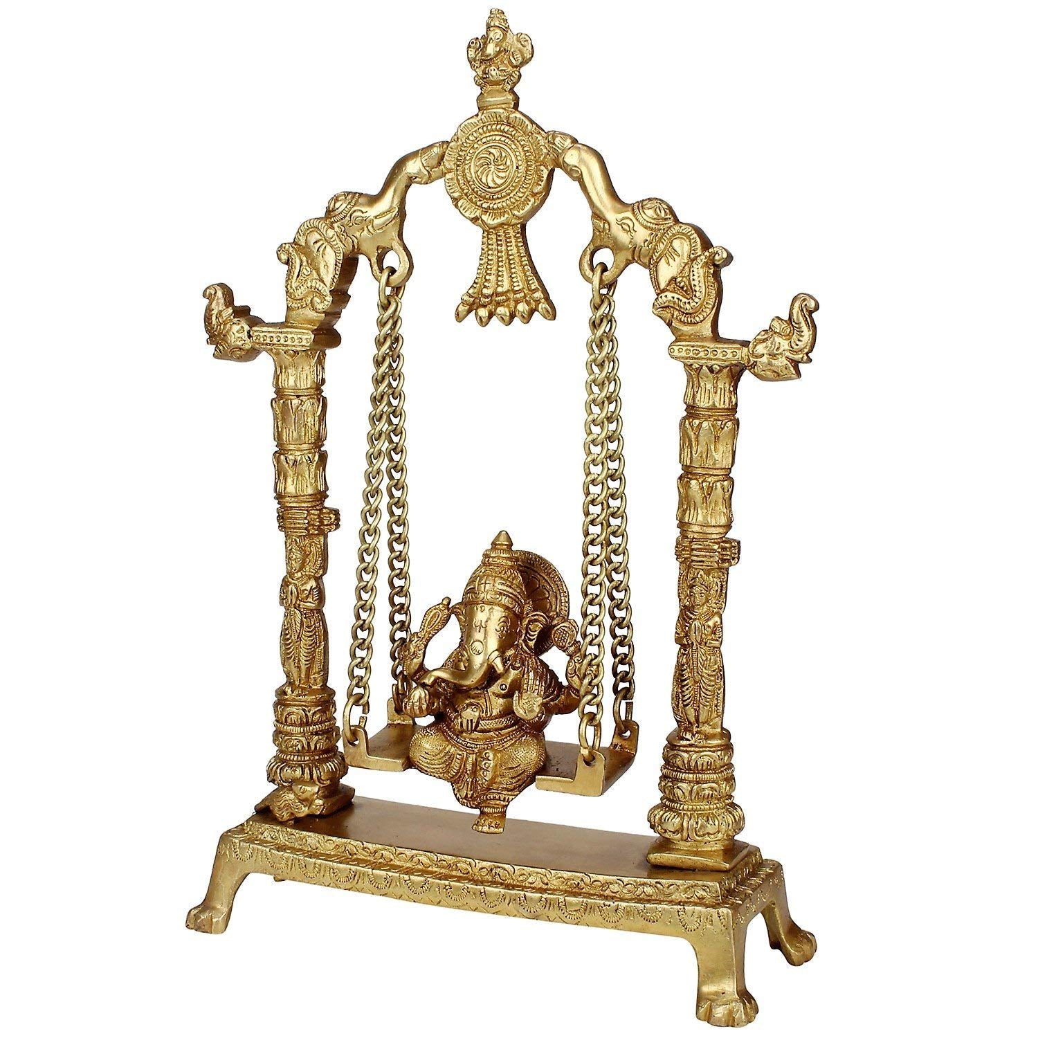 Artvarko Brass Lord Ganesha Bhagwan On Swing Brass Ganesh Idol Ganpati On Swing Jhoola Jhula For Home Dcor Office Gift