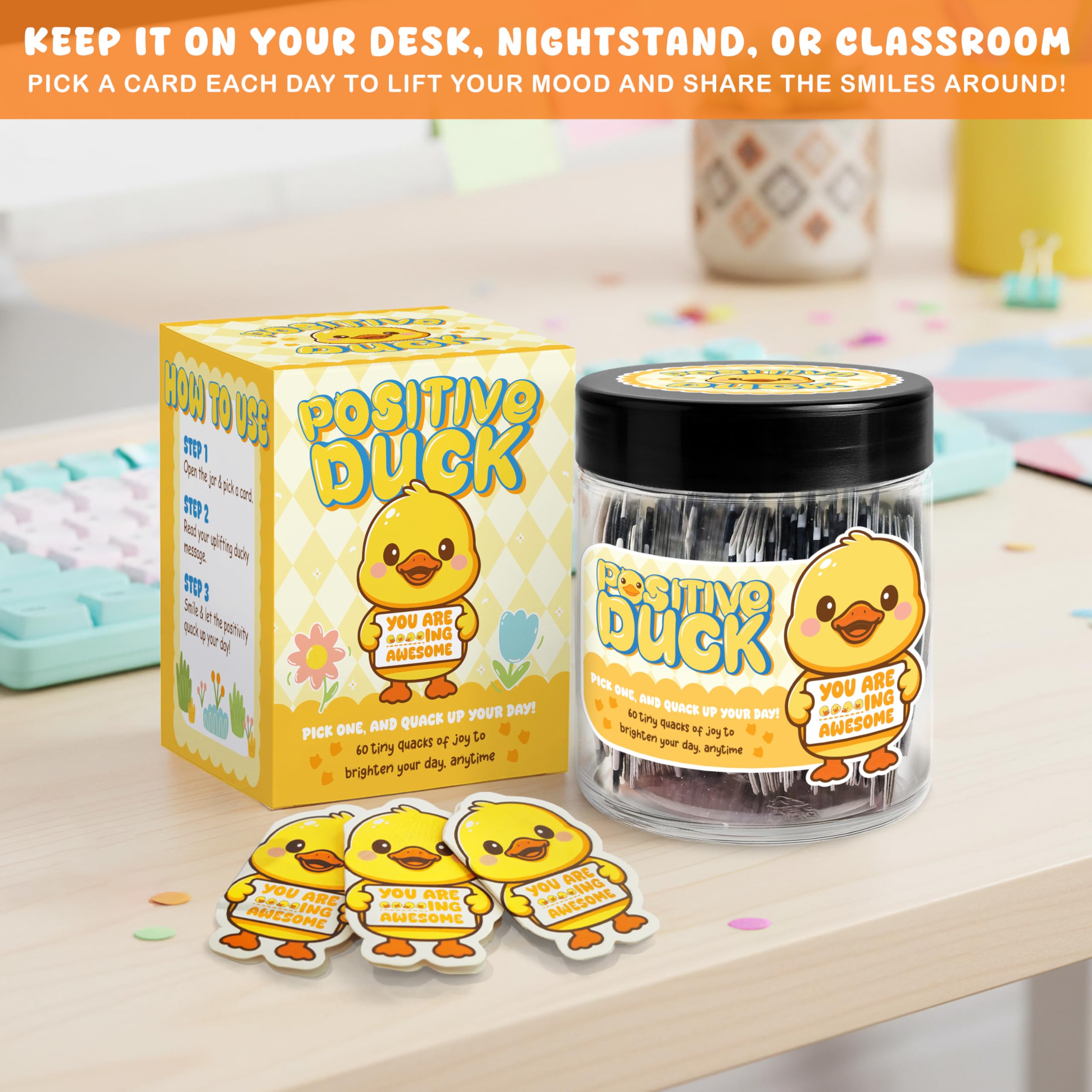 MIKAYENUS Positive Duck Jar with 60 Affirmation Cards, Emotional Support Duck, Teen Girl Gifts Trendy Stuff, Birthday Gifts for