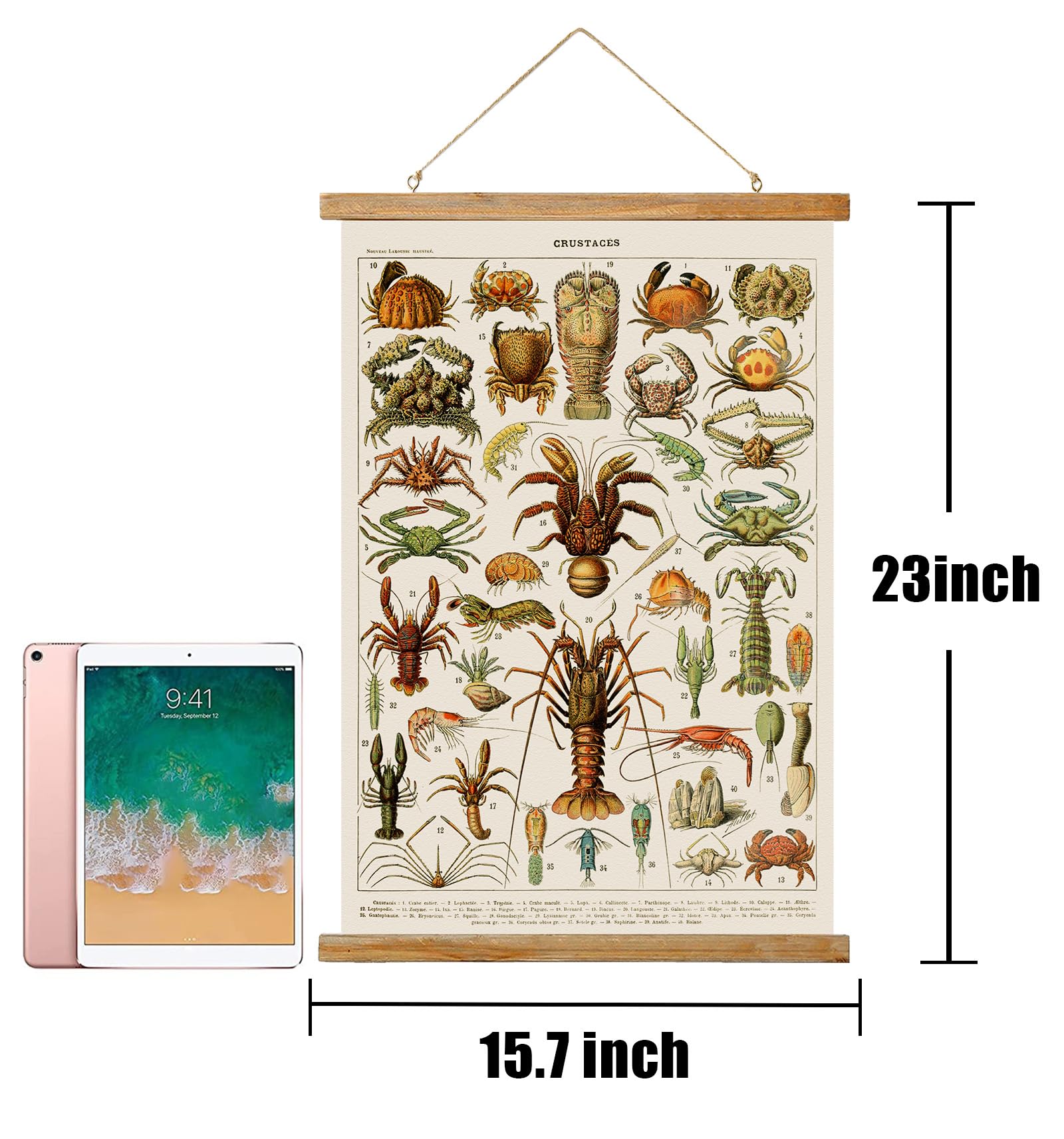 Ovfovy Vintage Crab Poster, Rustic Room Aesthetic, Retro Wall Art Prints Without Fading, Printed On Linen With Wood Frames, Read
