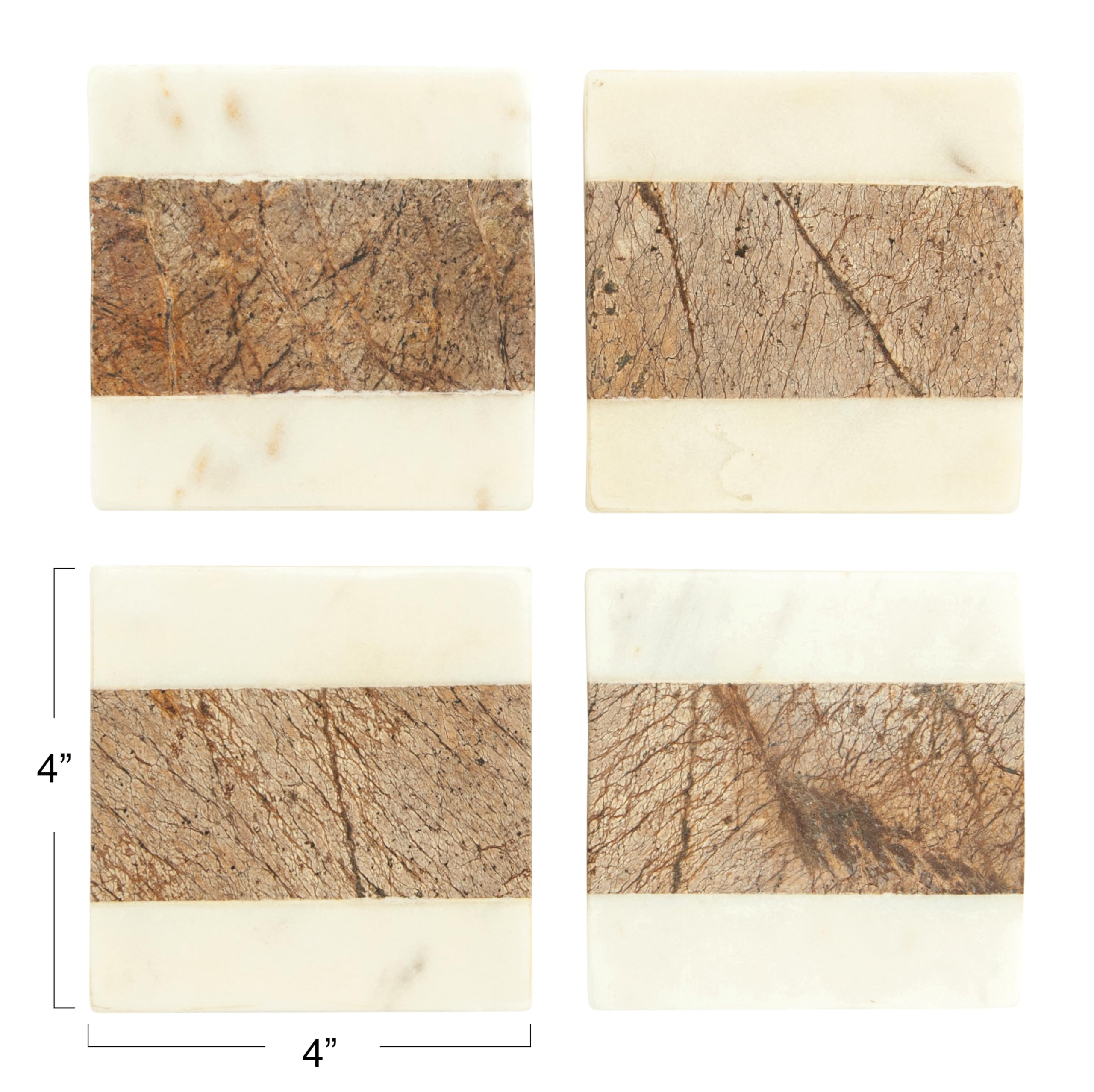 Creative Co-Op Square Marble Coasters With Jute String, Brown (Set Of 4 Pieces)