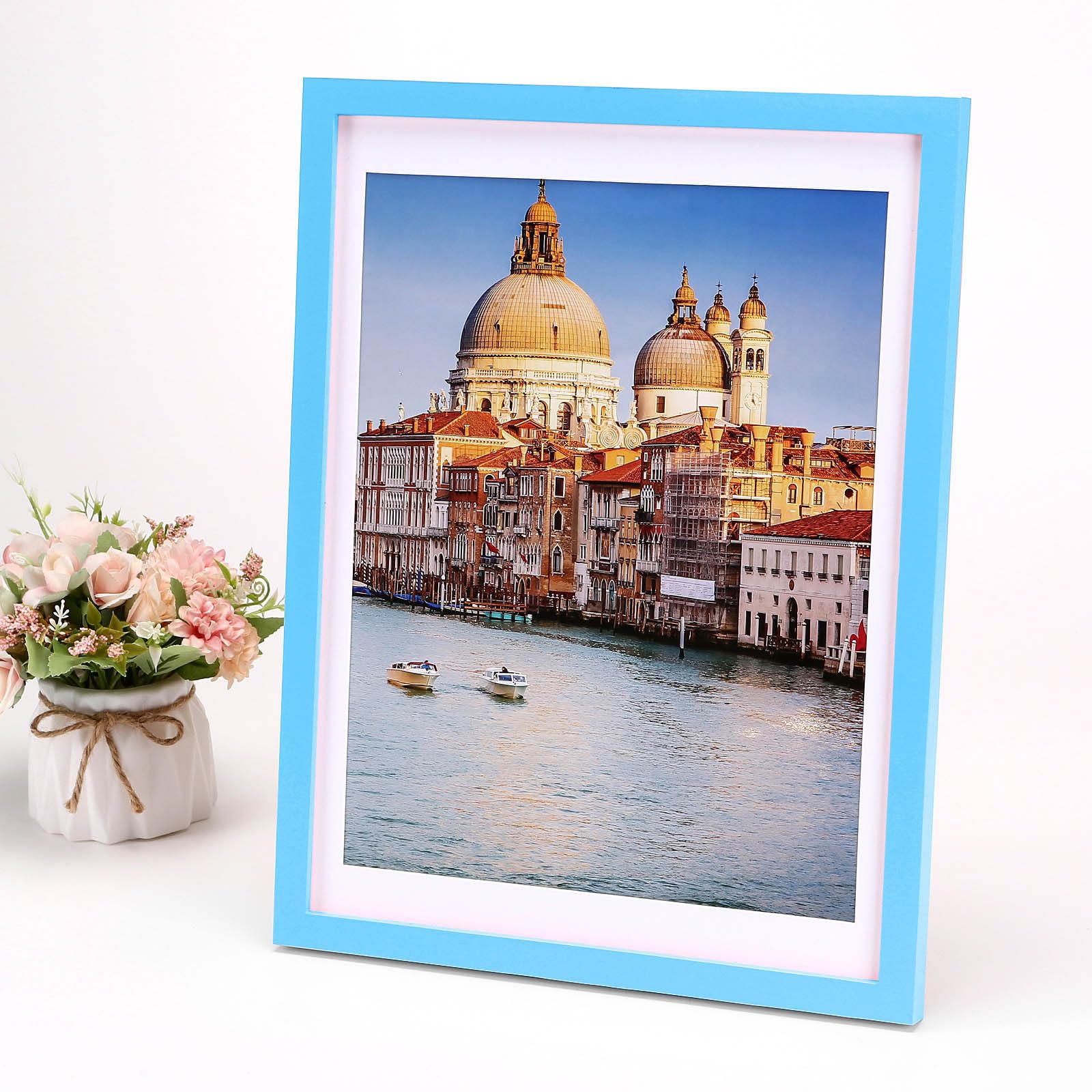 wyooxoo 12x16 Picture Frame Blue Made of Solid Wood Photo Frames Display Pictures 11x14 with Mat or 12x16 Without Mat Colorful F