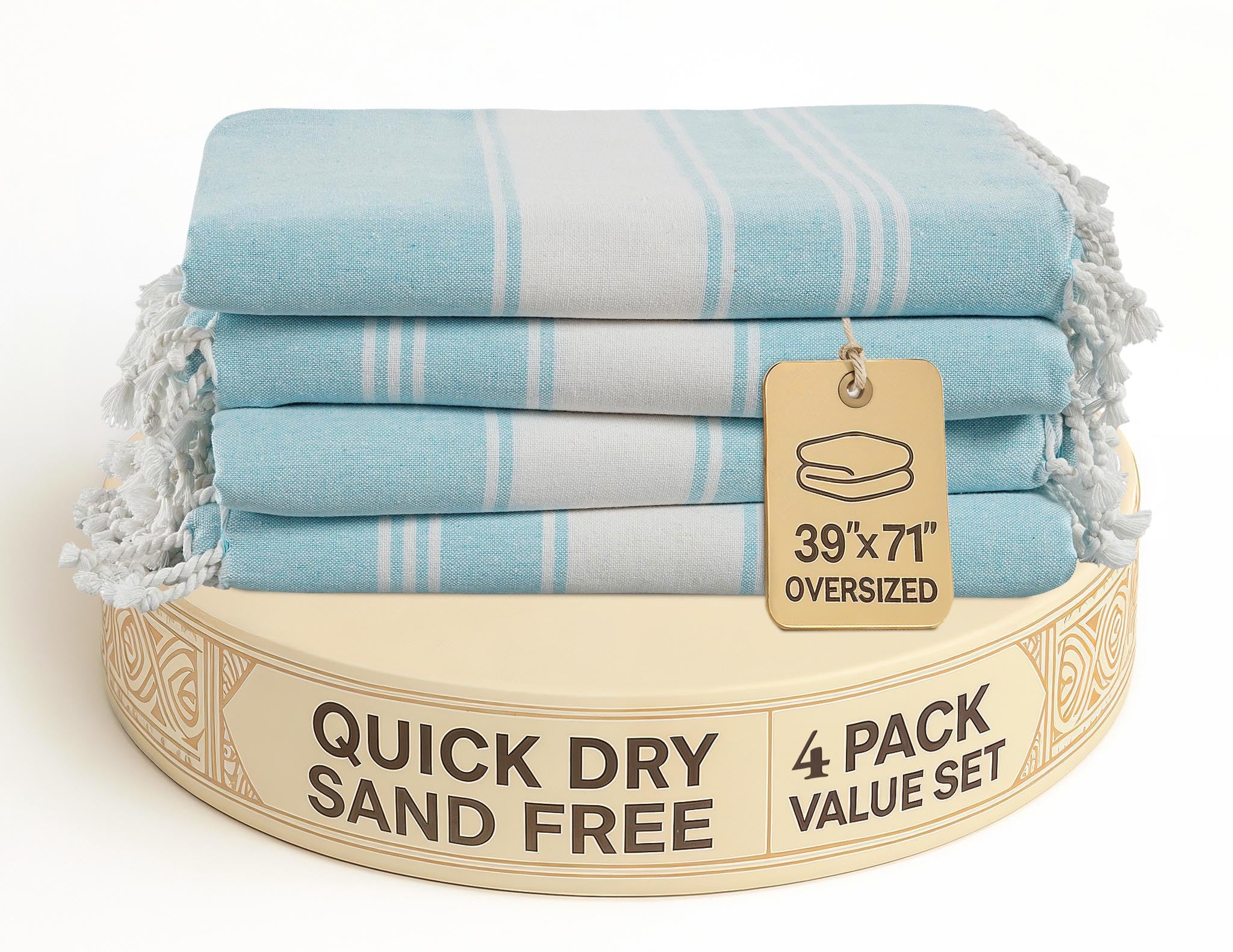 LANE LINEN Oversized Beach Towel - Beach Towels 4 Pack, Pre-Washed Pool Towel, Extra Large Beach Towel, Quick Dry & Sand Free, L