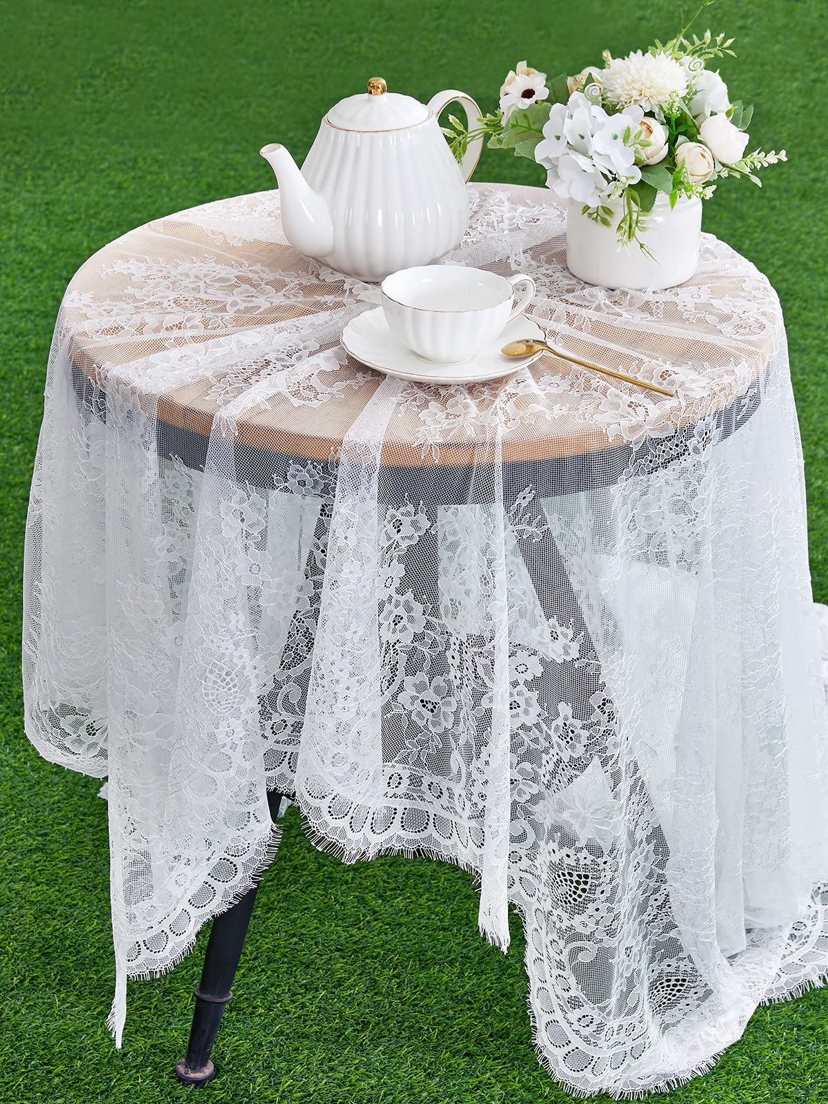 60X120 Inches White Lace Tablecloth Rectangle Vintage Embroidered Lace Table Cover For Wedding Party Home Outdoor Fall Table Dec