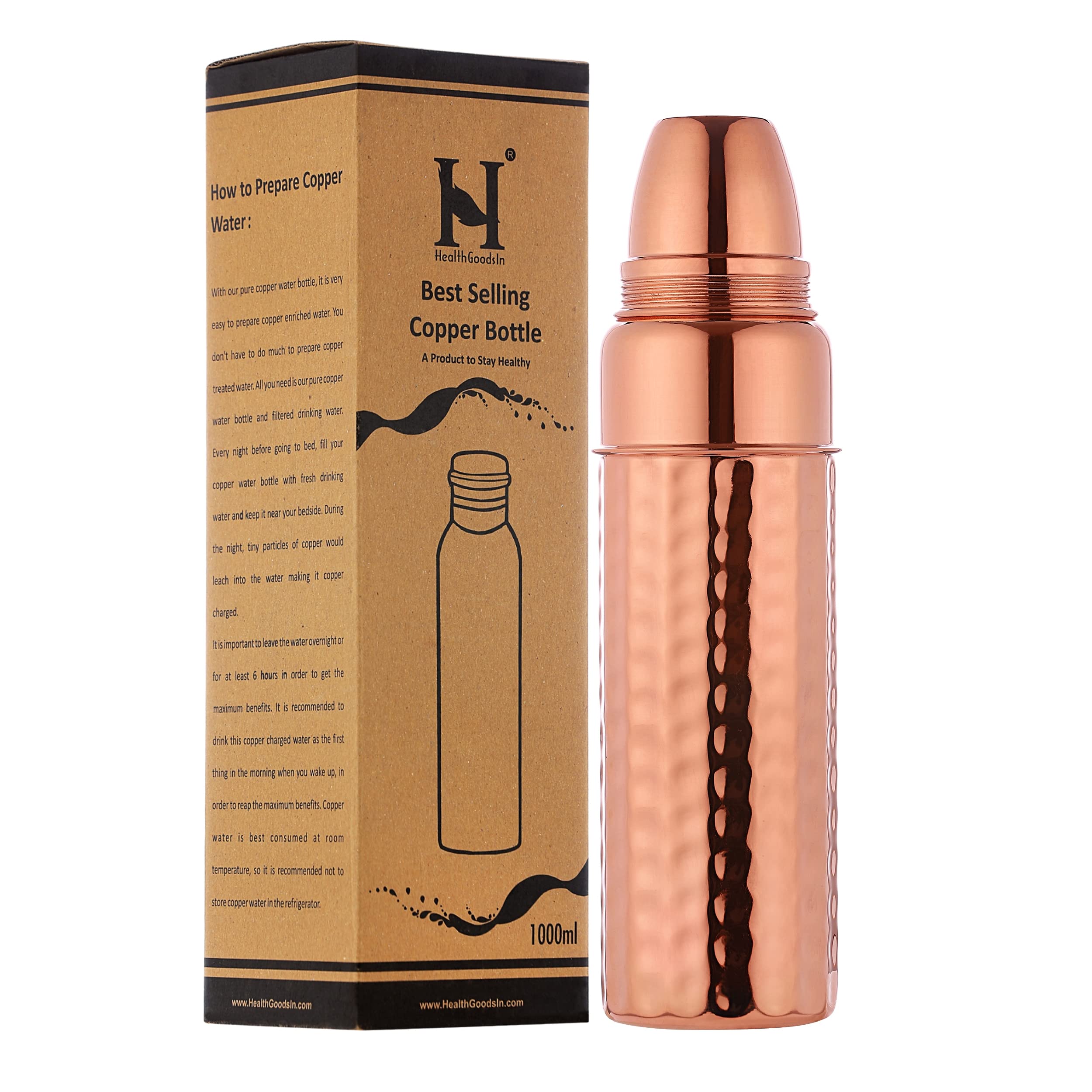 HealthGoodsIn Pure Copper Hammered Thermos Shape EcoFriendly, Reaping Ayurvedic Benefits  UNLINED, UNCOATED and LACQURE FREE, 