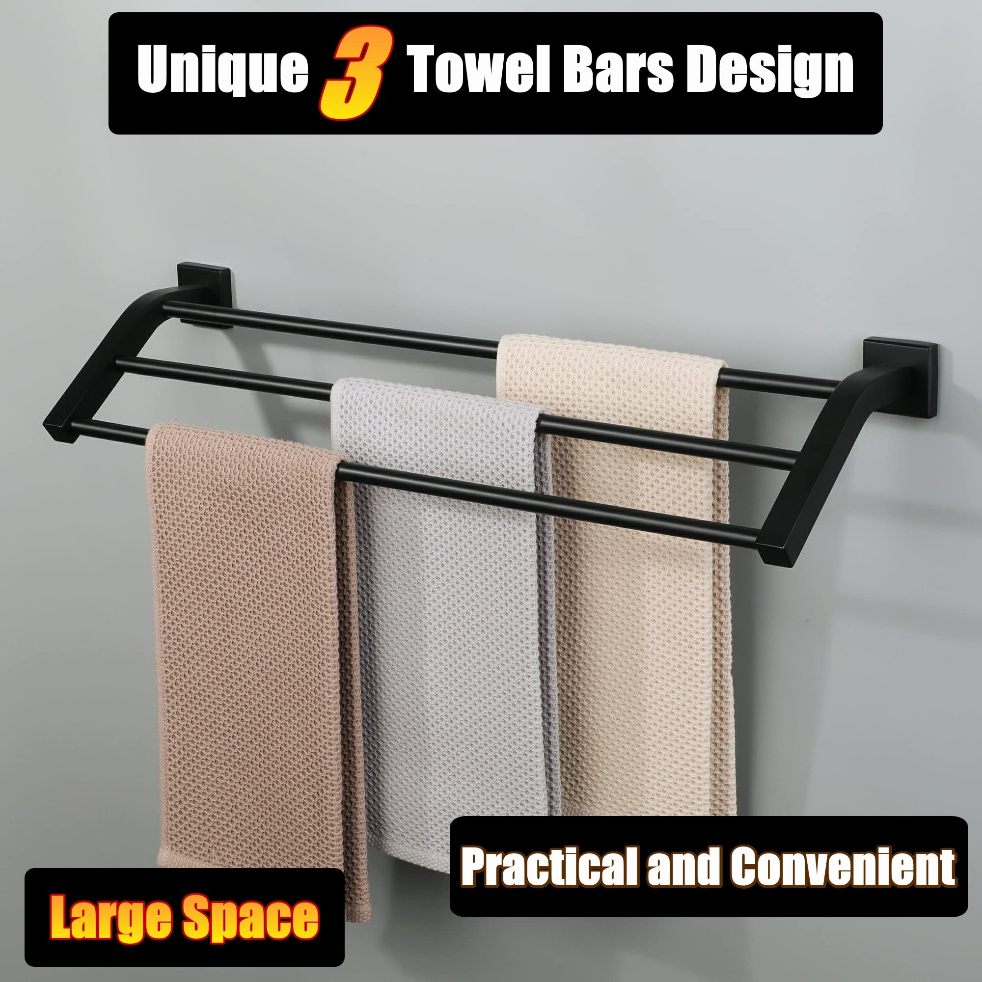 Alise Bath 3 Towel Bars,Towel Holder Towel Racks For Bathroom Wall Mount,Heavy Duty Sus304 Stainless Steel Towel Hanger Towel Ra