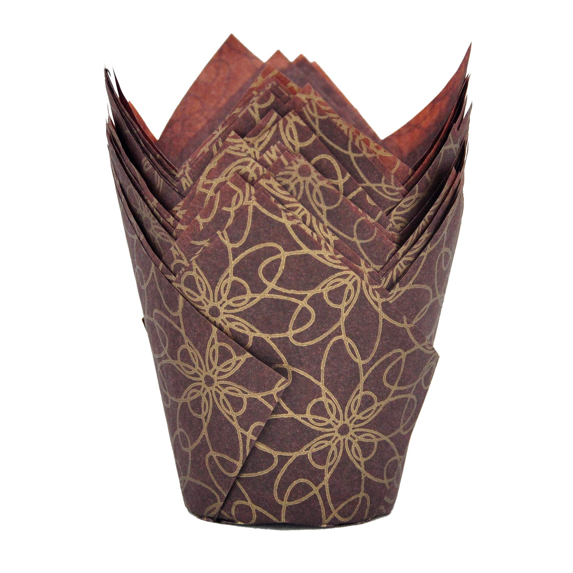 Qlsmypkg Muffin Greaseproof Paper Baking Cupcake Cups, 2''(Bottom Diameter) X 3-1/2''(Height) Fancy Floral Print Tulip Baking Cu