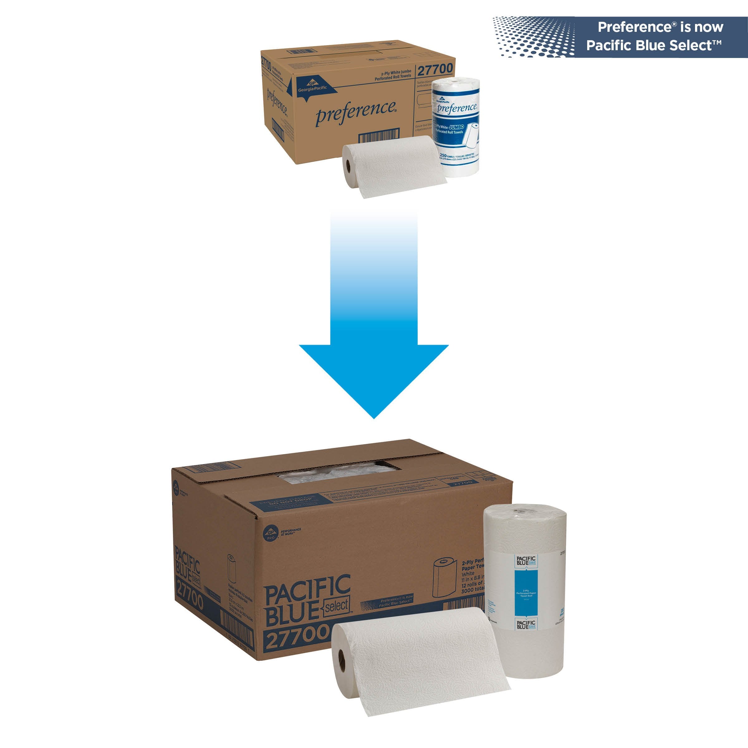 Georgia-Pacific Pacific Blue Select 2-Ply Perforated Roll Paper Towel (Previously Branded Preference), White, 27700, 250 Sheets