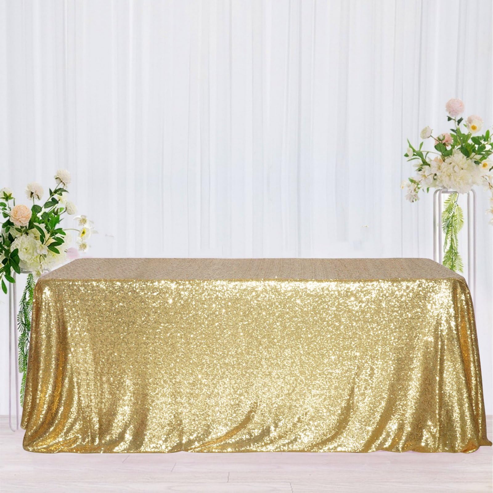 Poise3Ehome Gold Sequin Tablecloth 90  132 Inch Rectangle Sparkly Fabric Table Cloth For Birthday Wedding Party Holiday Baby Sho