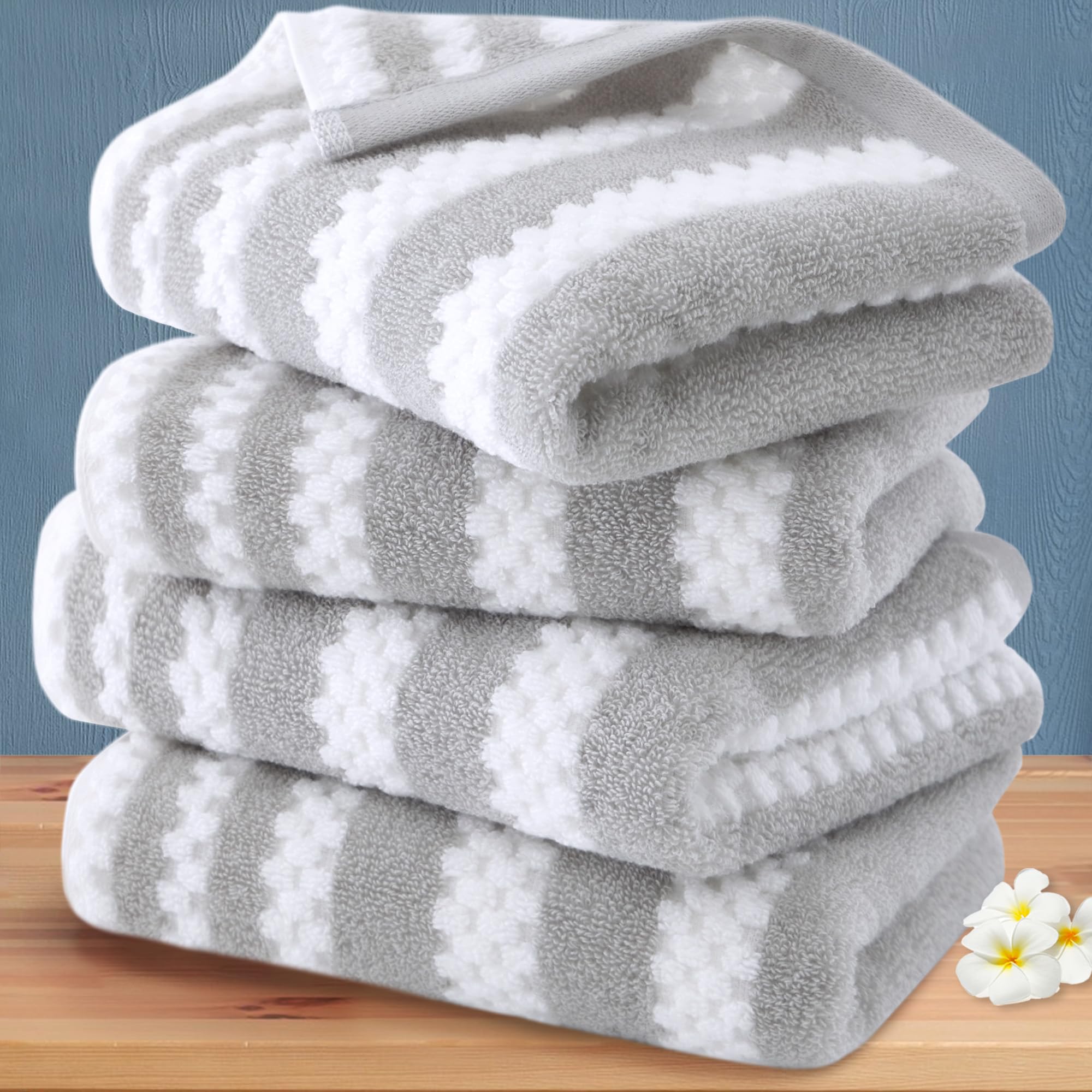 Bathroom Hand Towels, 4Pc 16''X27'' - 100% Cotton | Soft | Quick Dry | Absorb | Lightweight, Waffle Bathroom Hand Towels, Stripe