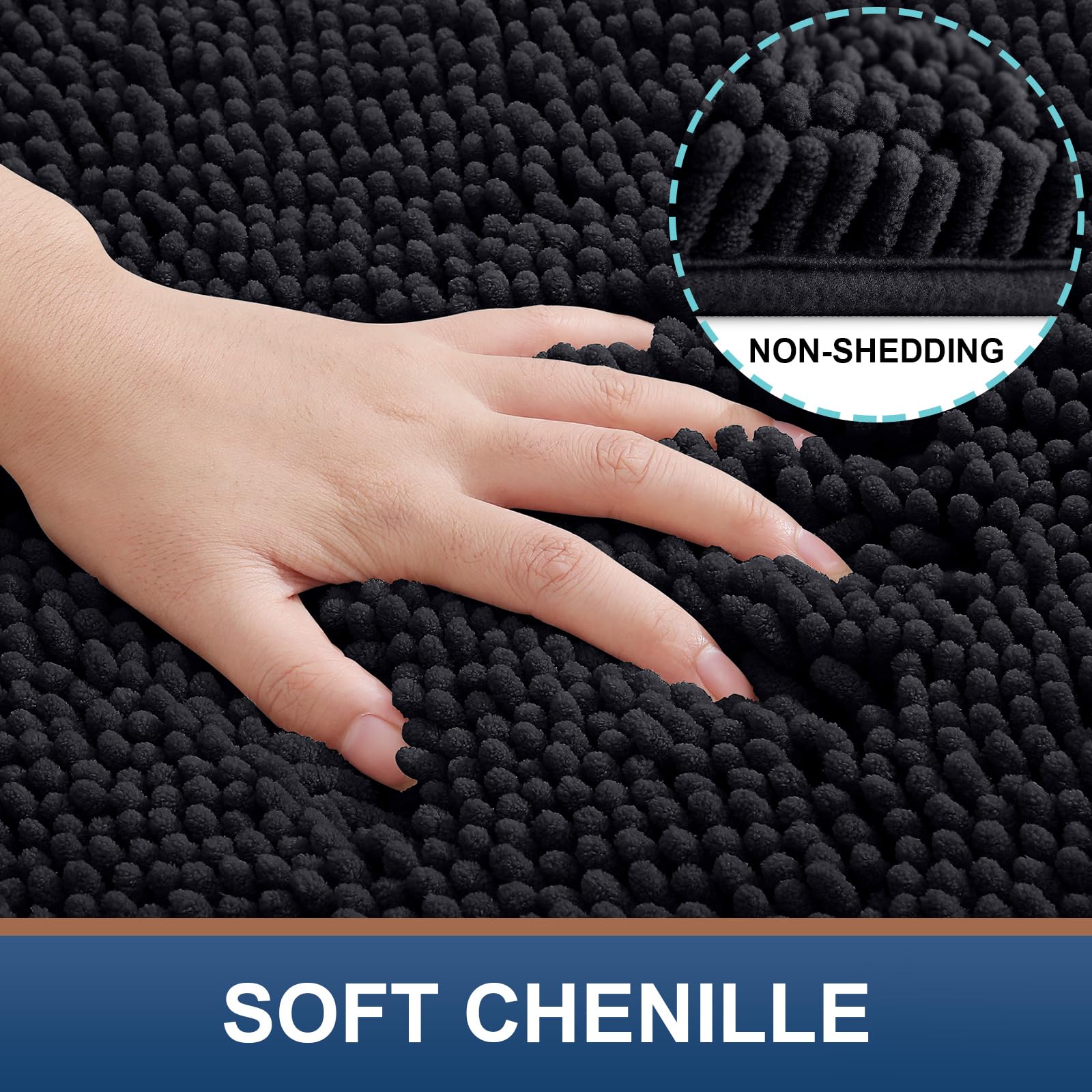 Smiry Bathroom Rugs Set 2 Piece, Soft Absorbent Chenille Bath Mat And U-Shaped Toilet Rug Set, Non Slip Shaggy Bath Carpet For T