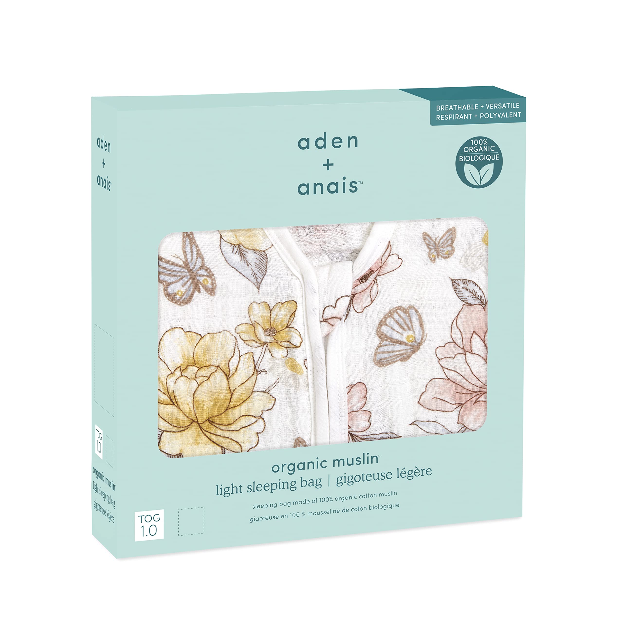 Aden  Anais Baby Sleeping Bag, 100 Organic Cotton Muslin, Wearable Swaddle Blanket For Girls  Boys, Breathable  Lightweight, Tog