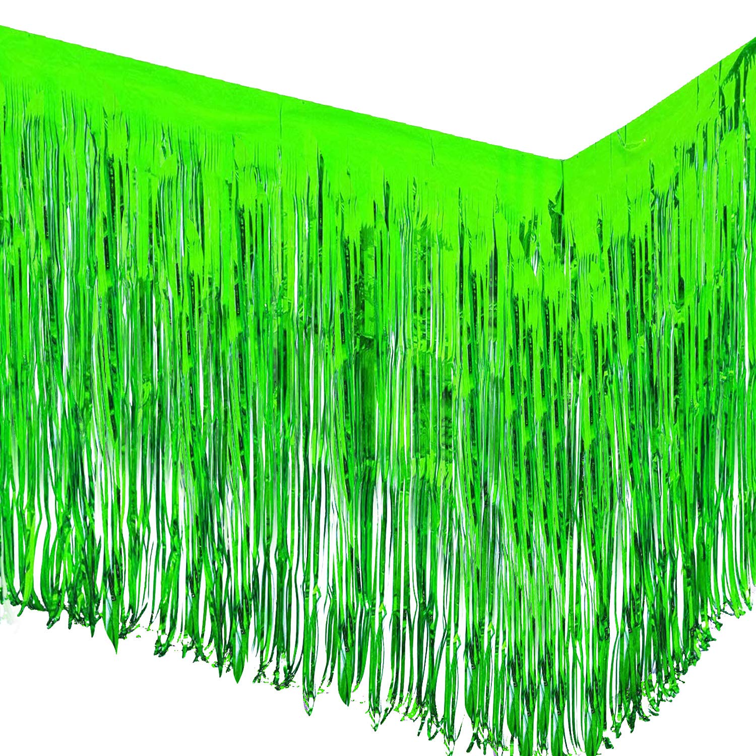 Allgala Green Tinsel Table Skirt 2-Pack 29X108 Inch Metallic Foil Fringe Table Skirts For Party Event, Parade Float, Party Decor