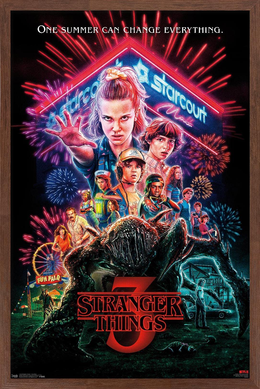 Trends International Netflix Stranger Things: Season 3 - One Sheet Wall Poster, 14.725'' X 22.375'', Mahogany Framed Version