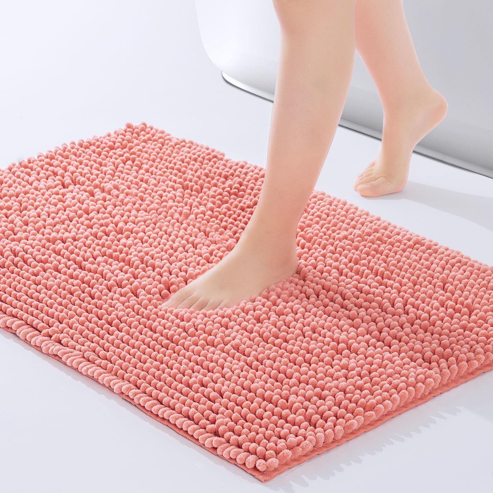 Freshmint Chenille Bathroom Rugs Mat 24''X17'',Non-Slip Bath Mat For Bathroom Floor & Bathtub, Washable Soft Shower Shag Bath Ru
