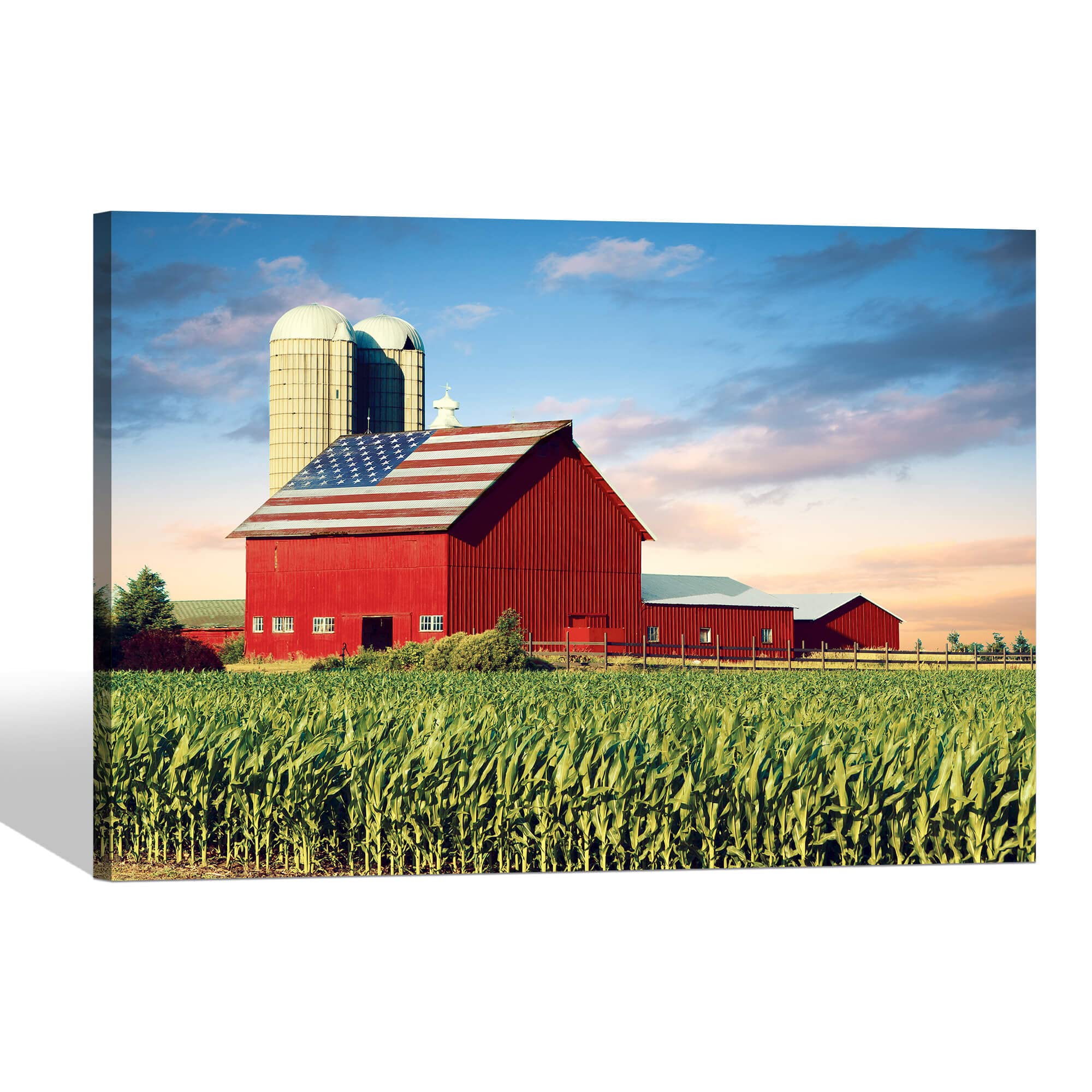 Sd Soft Dance Farm Canvas Wall Art Decor: Farmhouse Scenic Artwork Rustic Barn Landscape Sunrise Painting Pictures For Living Ro