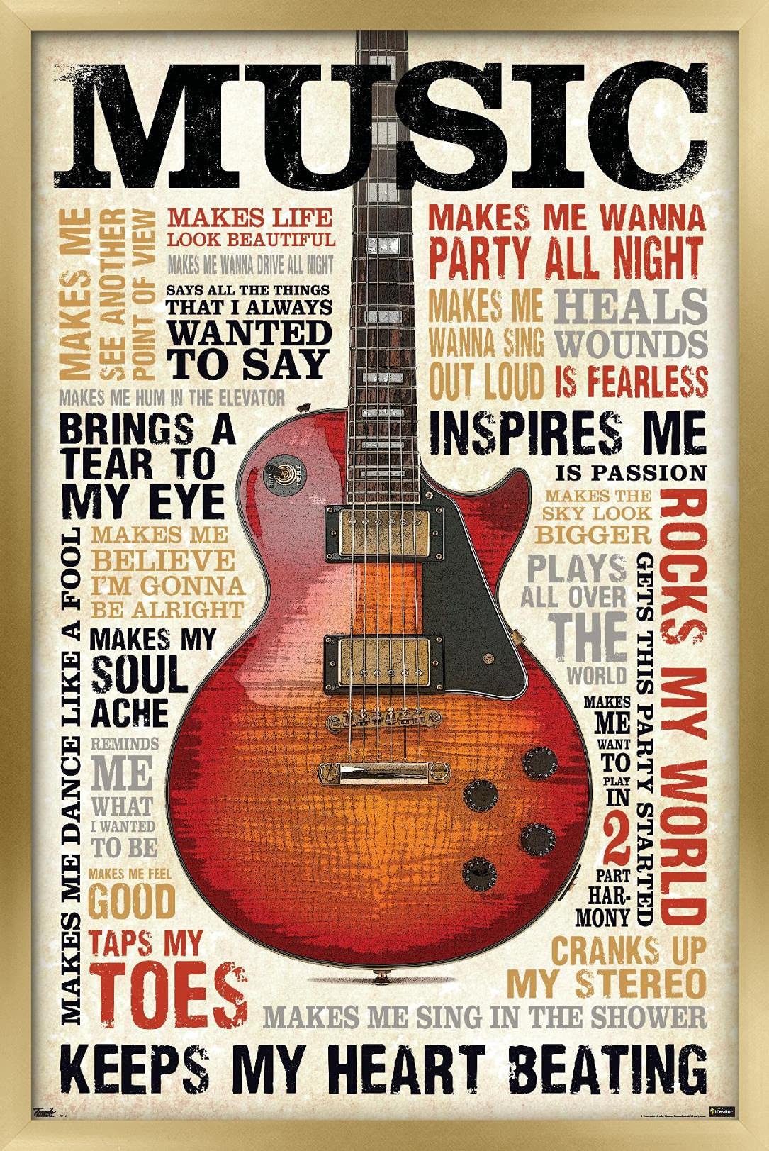 Trends International Music Inspires Me Wall Poster, 22.375'' X 34'', Gold Framed Version