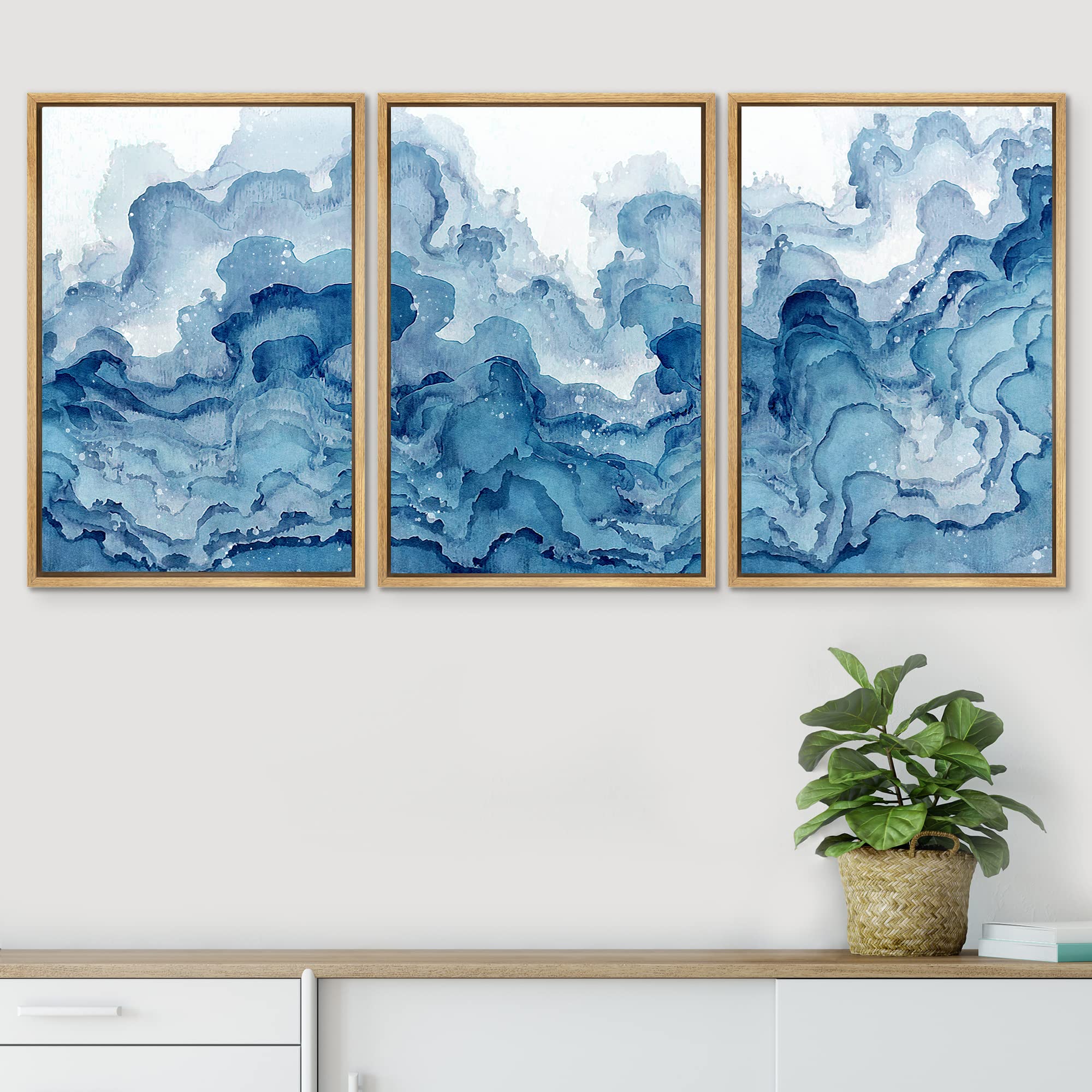 Signwin Framed Canvas Print Wall Art Set Pastel Watercolor Mountain Range Abstract Shapes Illustrations Modern Art Decorative No