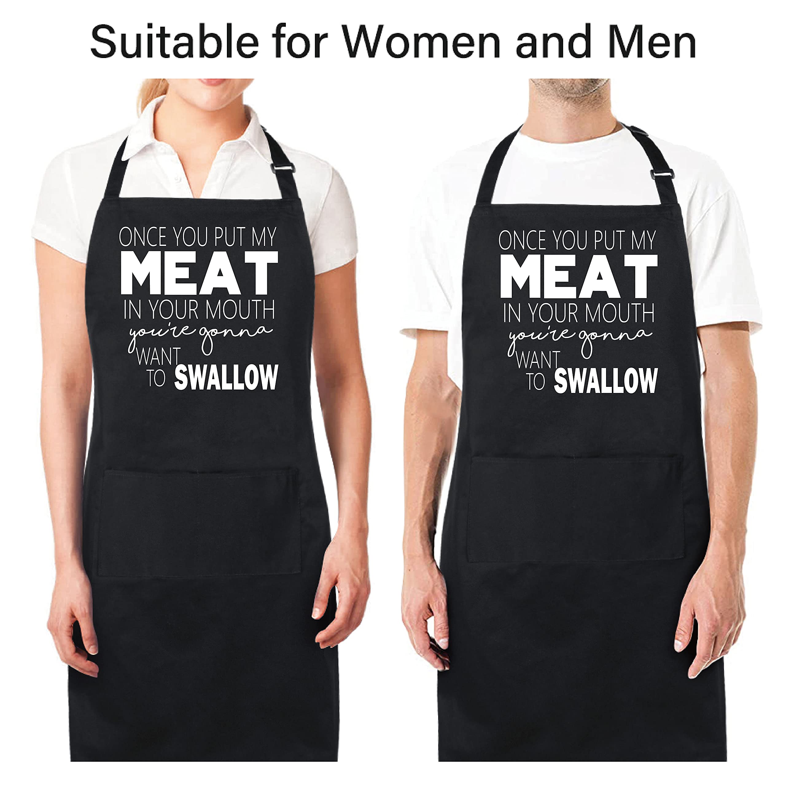 Xornis 100% Cotton Funny Apron Once You Put My Meat In Your Mouth Bbq Grill Aprons With 2 Pockets Fathers Day Gift From Daughter