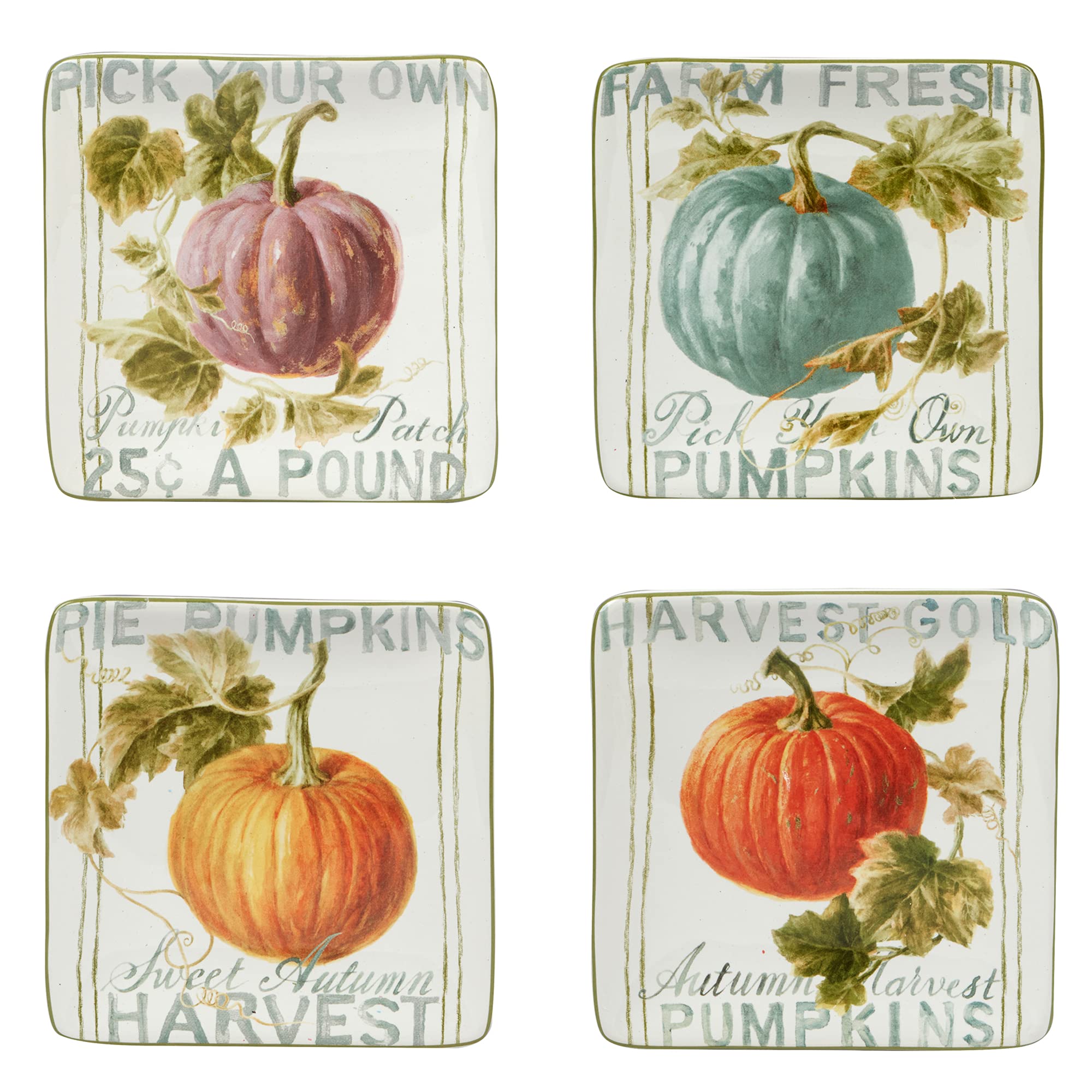 Certified International Autumn Harvest Set Square Canape/Luncheon Plates, Set of 4, Small