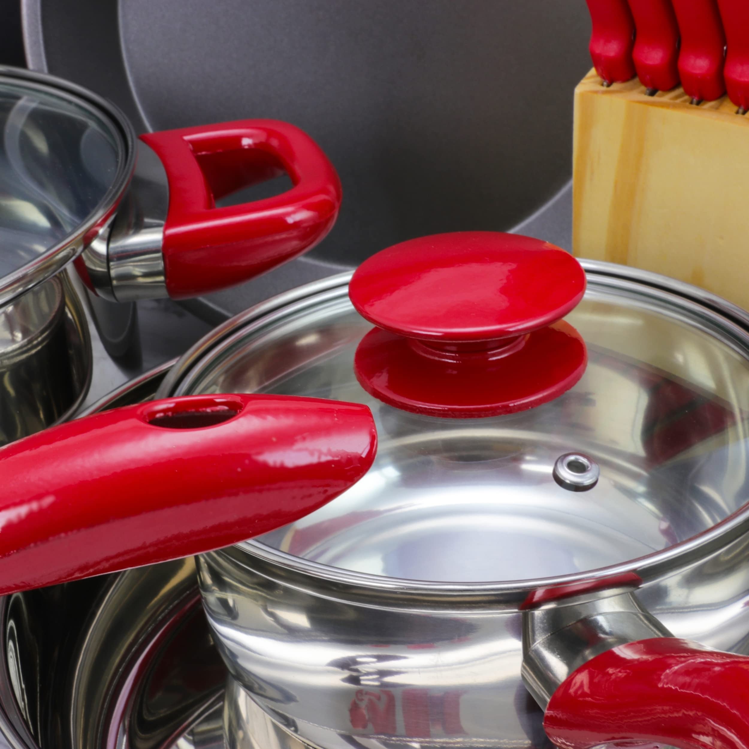 Megachef 22 Piece Cookware Combo Set, Red and Silver (MC-CS2200)