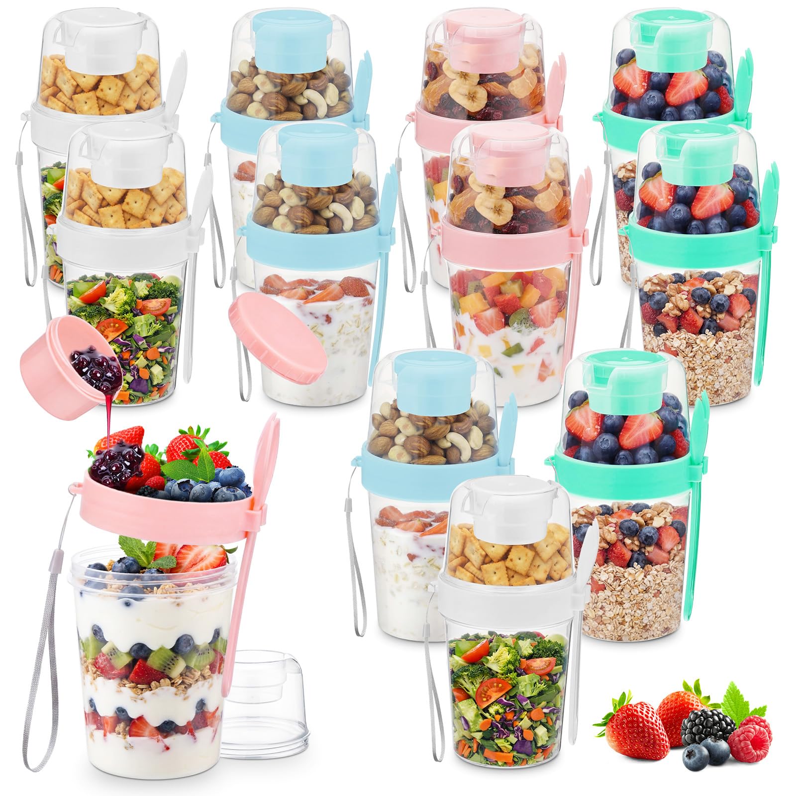 Ferrochef 12 Pack 27oz Reusable Yogurt Parfait Cups with Lids and Spoons