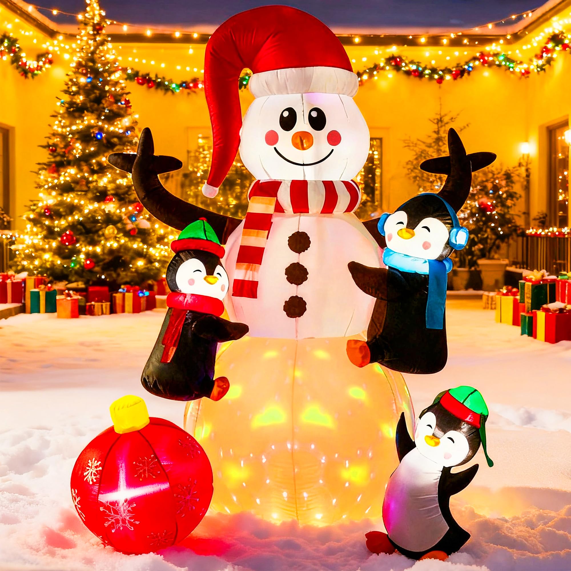 VIVOHOME 6FT Christmas Inflatable Outdoor Decoration, Snowman with Penguin and Red Ball, Navidad Blow Up Yard Decor with Built-i