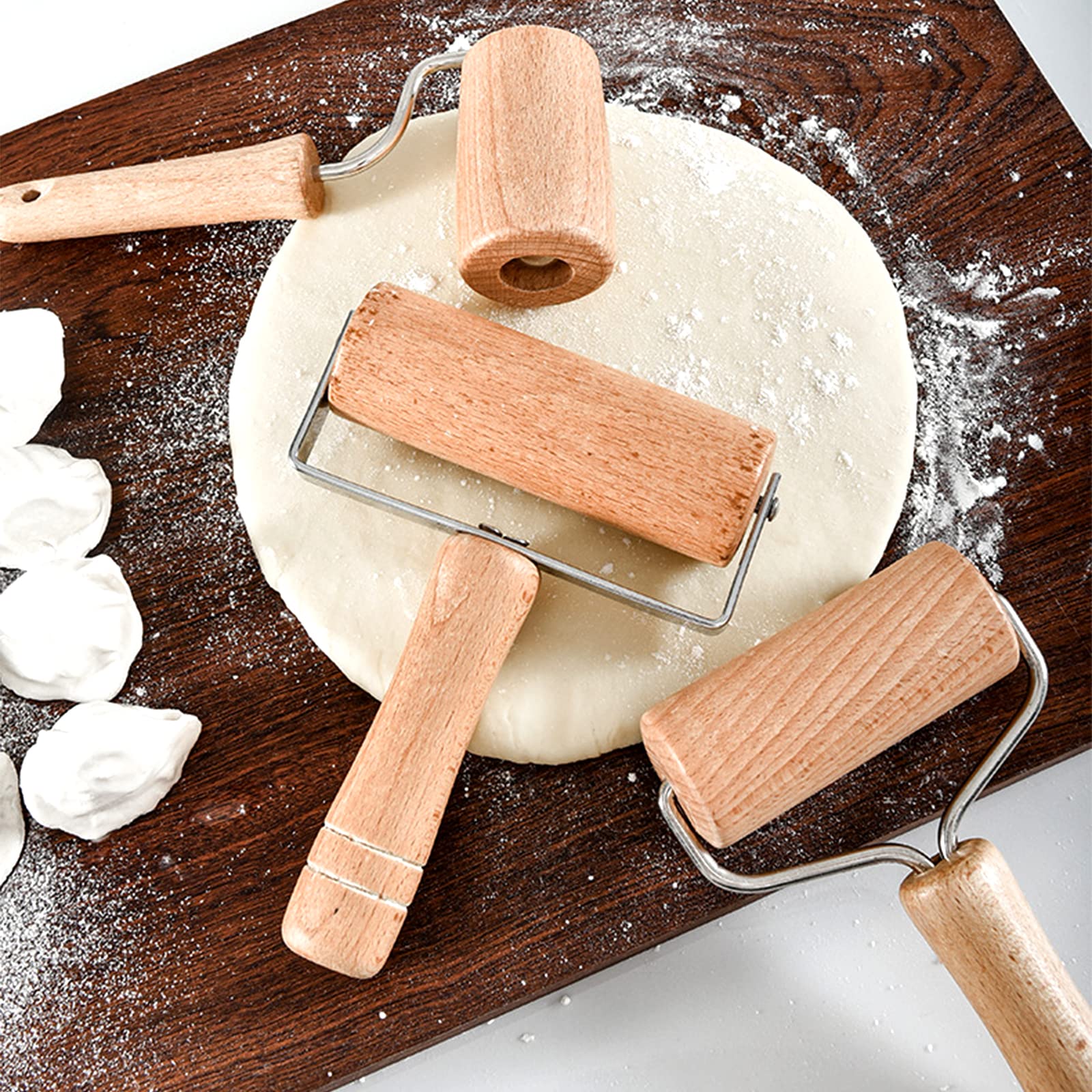 Avla 4 Pack Wood Pastry Pizza Roller, Non Stick Wooden Rolling Pin For Home, Professional Dough Roller Tool Set For Baking, Cook