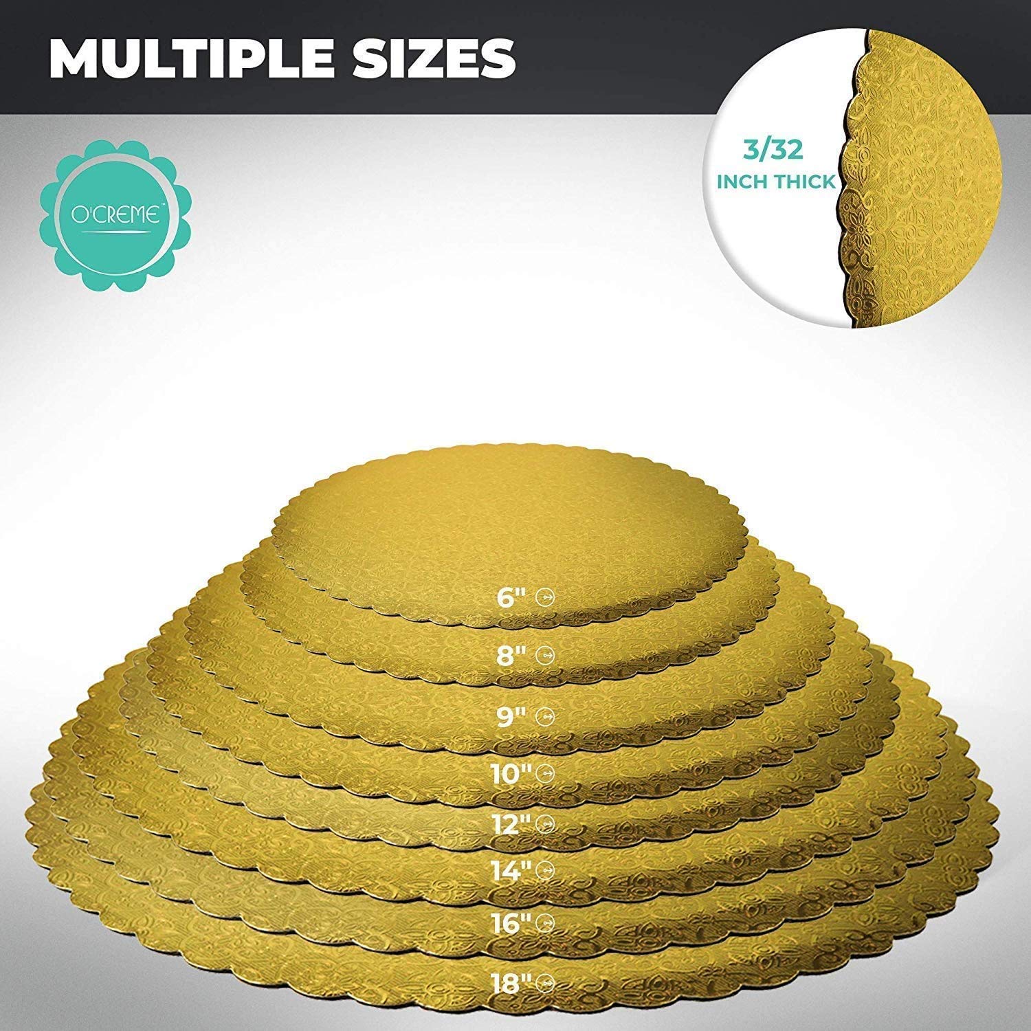 O'Creme Silver-Top Scalloped Round Cake And Pastry Board 3/32 Inch Thick, 10 Inch Diameter - Pack Of 10