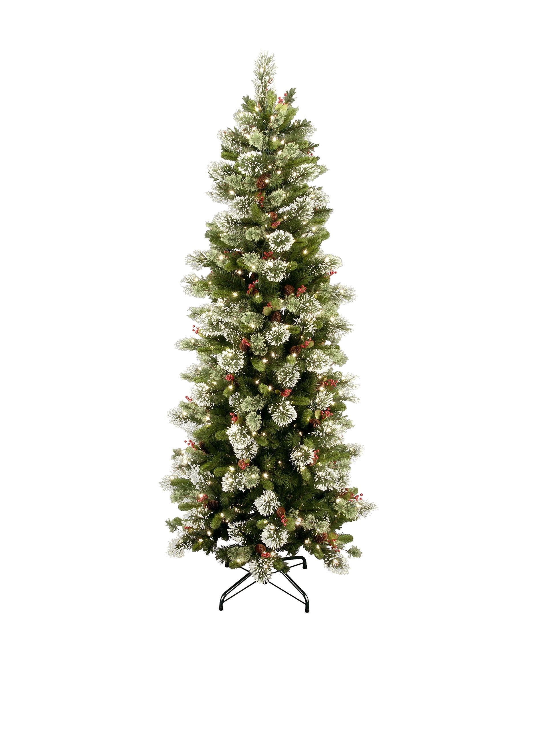 National Tree Company Pre-lit Artificial Christmas Tree | Includes Pre-strung White Lights and Stand | Flocked with Cones, Red B