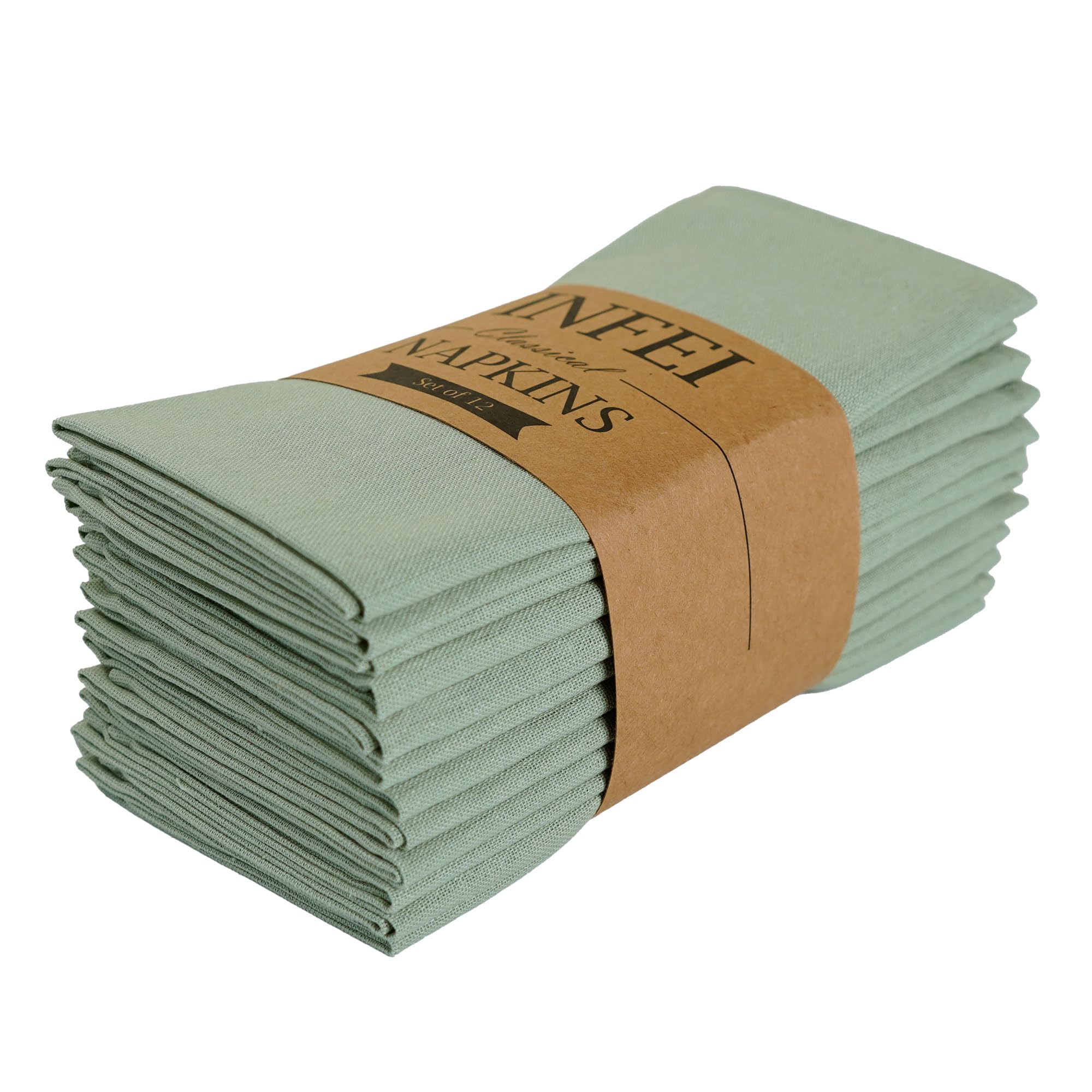 Infei Solid Color Linen Blended Thin Dinner Cloth Napkins - Set Of 12 (40 X 40 Cm) - For Easter Parties Events & Home Use (Lime