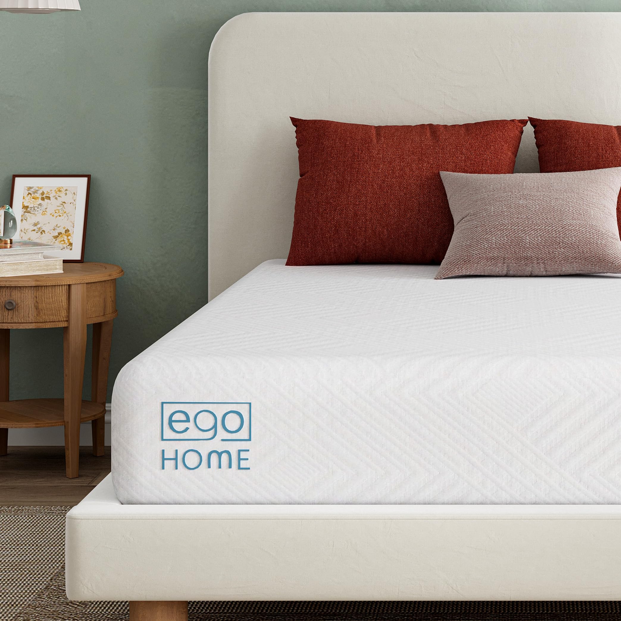 EGO White 8 Inch Queen Memory Foam Mattress  Cooling Gel Green Tea Mattress Bed in a Box  CertiPUR-US Certified  Double Mattress  60''?0''  Medium Firm