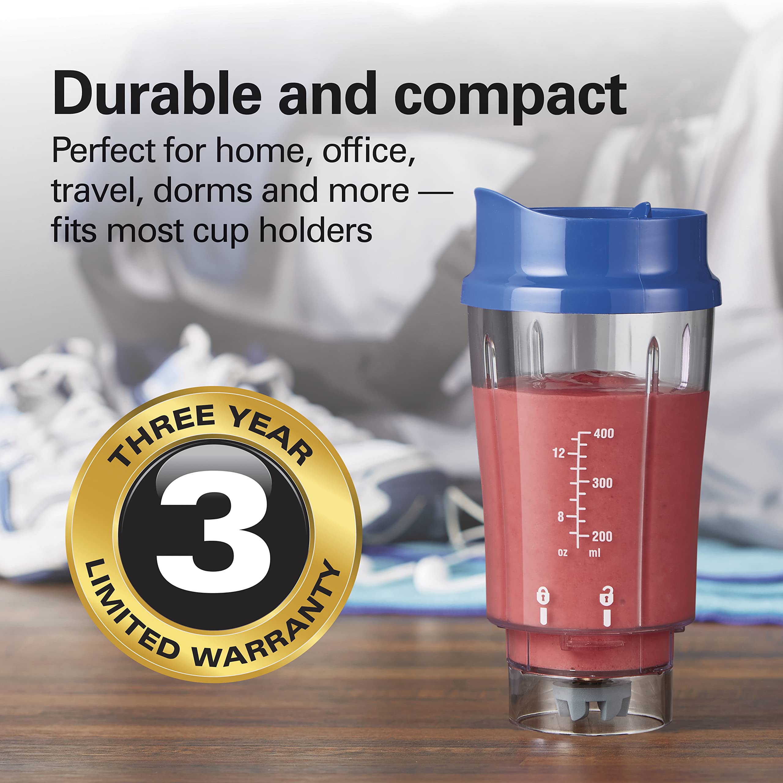 Hamilton Beach Portable Blender For Shakes And Smoothies With 14 Oz Bpa Free Travel Cup And Lid, Durable Stainless Steel Blades