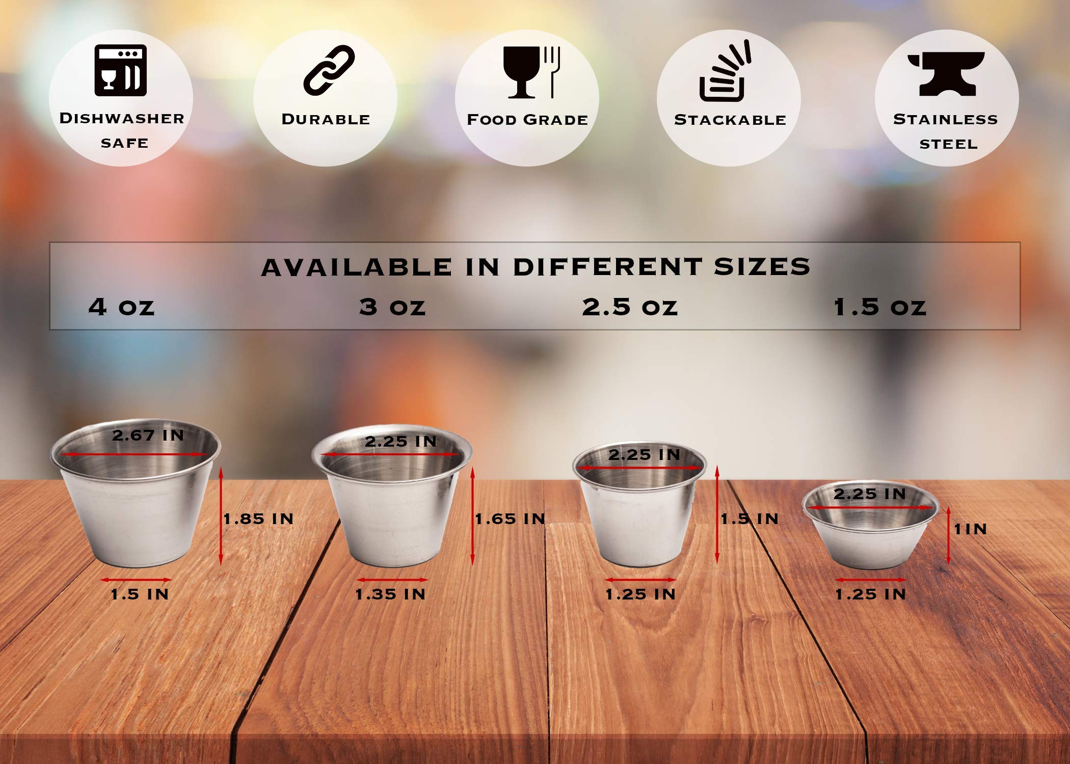 Ehomea2Z Ramekins Stainless Steel Condiment Sauce Cups, Metal Ramekins, Commercial Grade, Multifunctional, Ideal For All Hot And