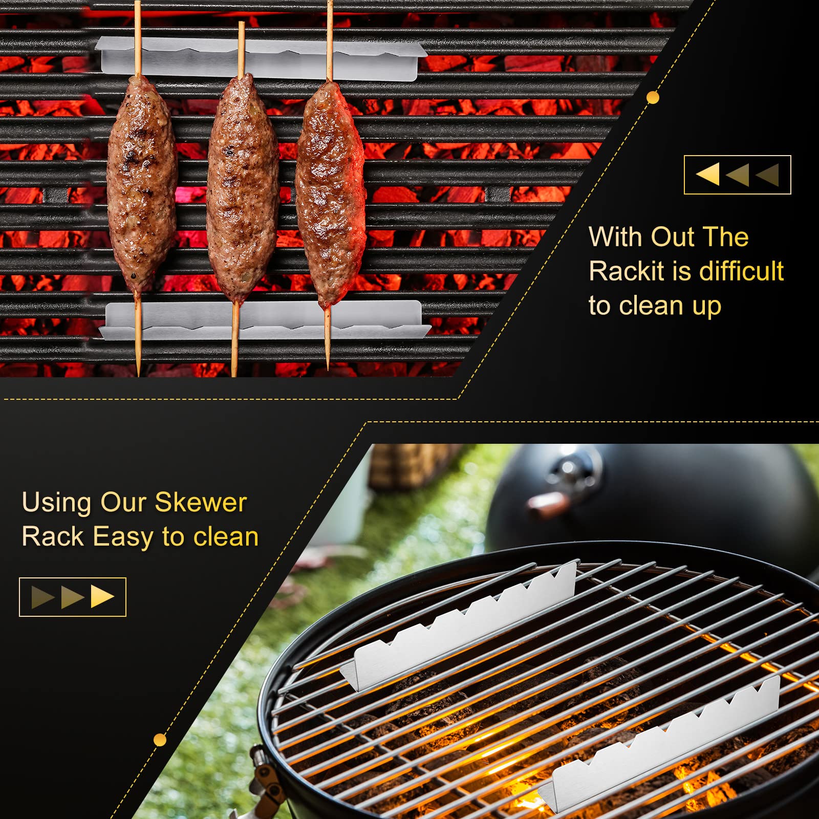 4 Pcs Skewers Holder Stainless Steel Shish Kabob Rack Bbq Long Skewers Rack For Round Flat Wood Metal Bamboo Skewers Grilling Ac