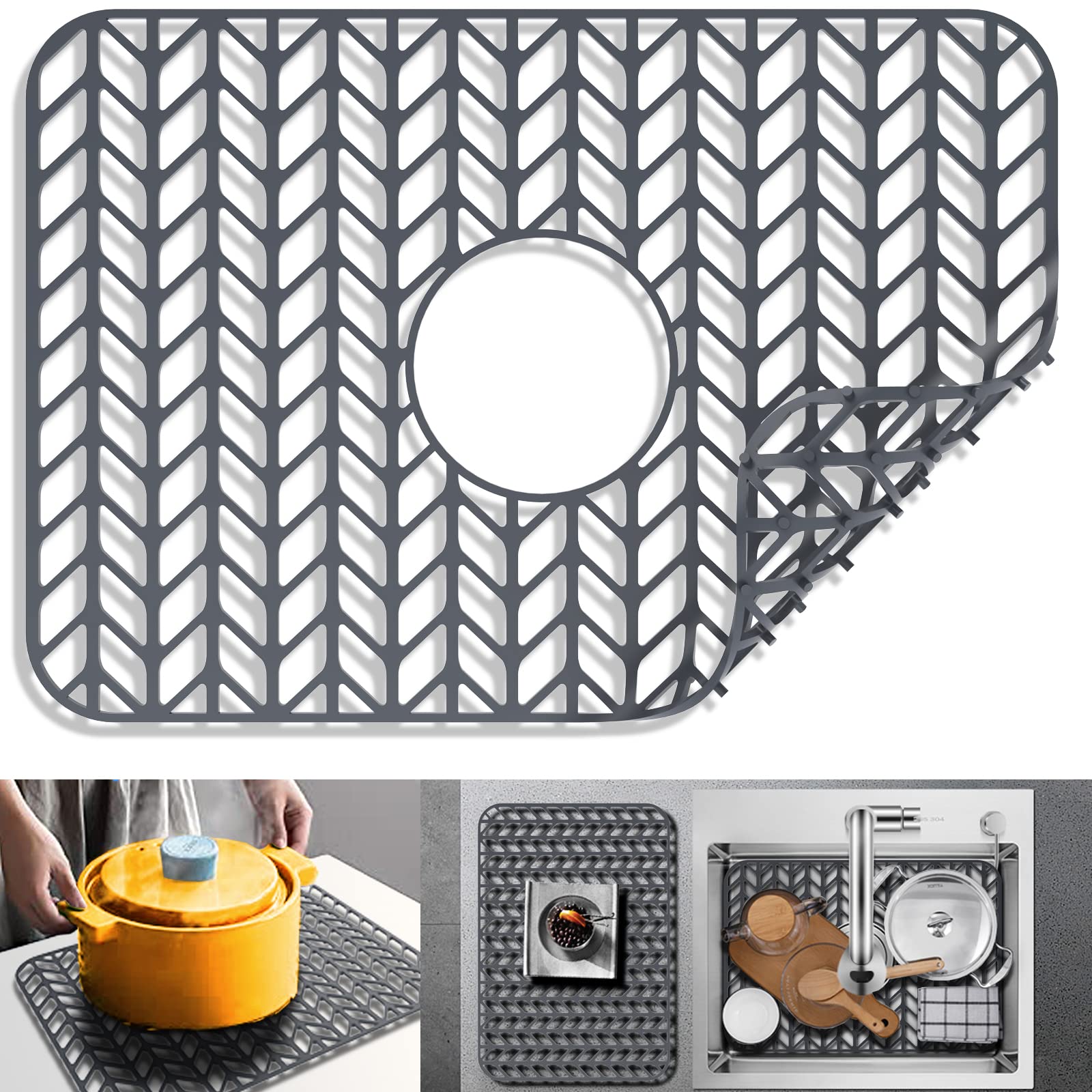 Silicone Sink Mat Protectors For Kitchen 18.2''X 12.5''.Jiubar Kitchen Sink Protector Grid For Farmhouse Stainless Steel Accesso