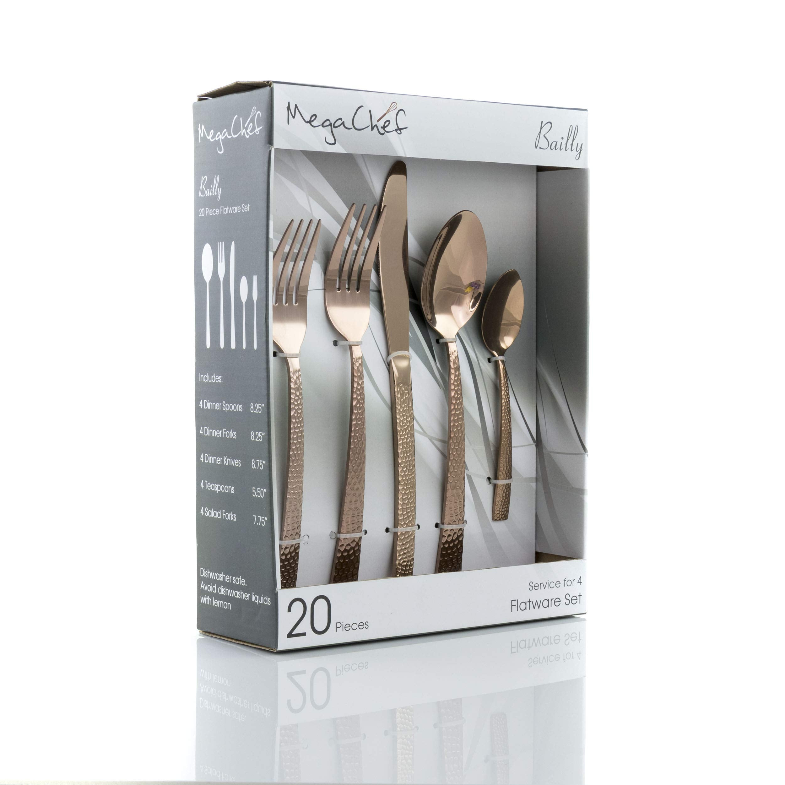 Megachef Baily 20 Piece Flatware Utensil Set, Stainless Steel Silverware Metal Service For 4 In Rose Gold