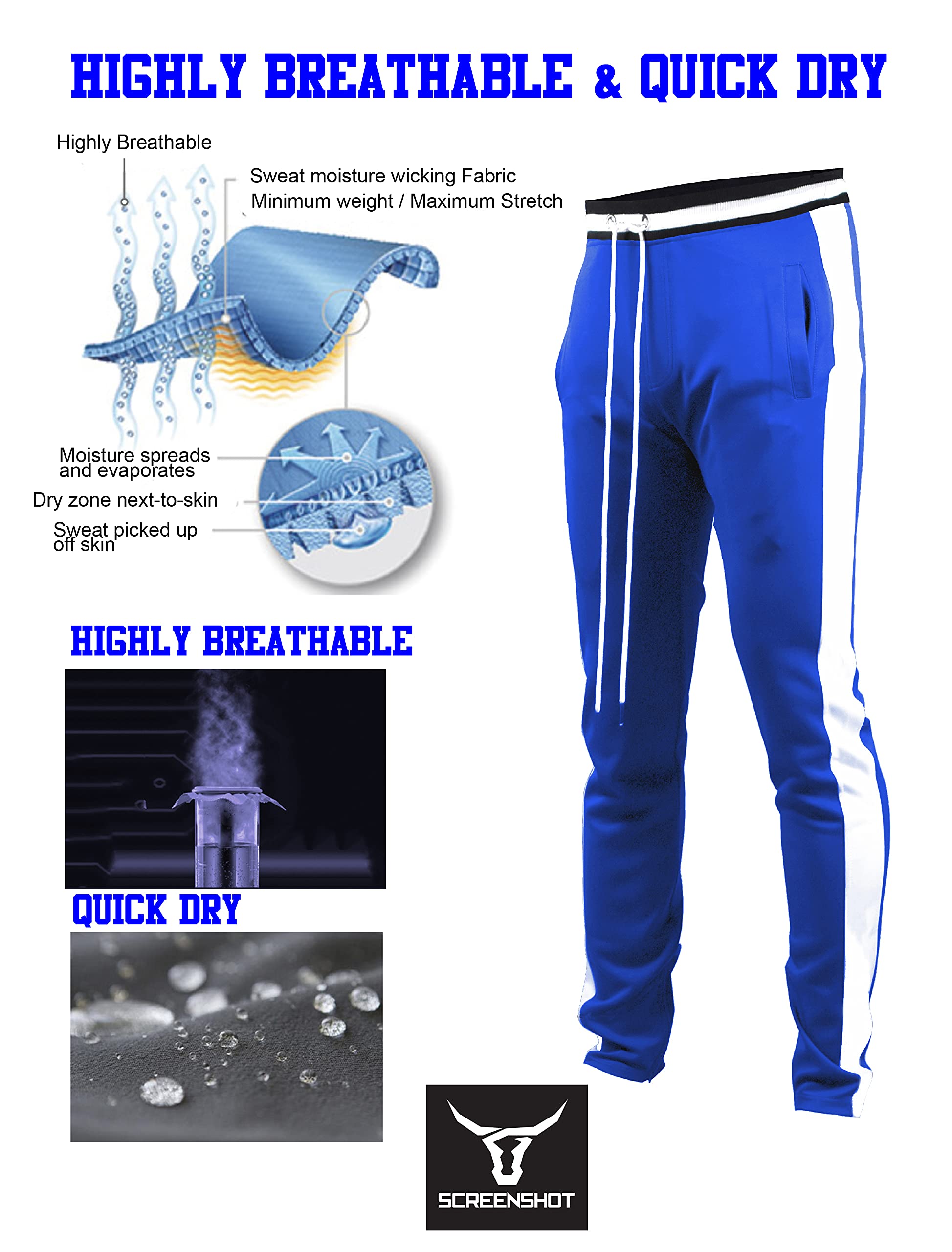 Screenshotbrand-S41700 Mens Hip Hop Premium Slim Fit Track Pants - Athletic Jogger Bottom With Side Taping-Royal-3Xlarge