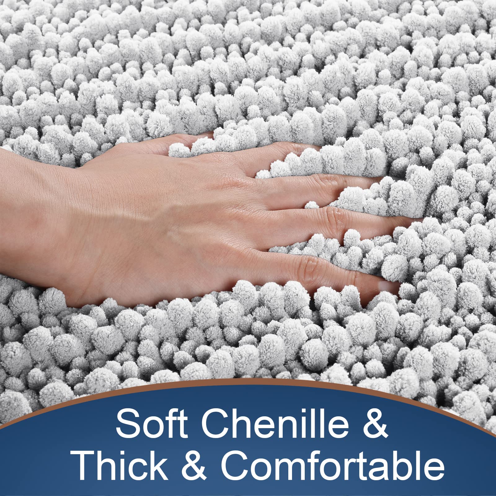 Yimobra Original Luxury Chenille Bath Mat  44.1 x 24 Inches  Soft Shaggy and Comfortable  Large Size  Super Absorbent and Thick  Non-Slip  Machine Washable  Perfect for Bathroom  Silver