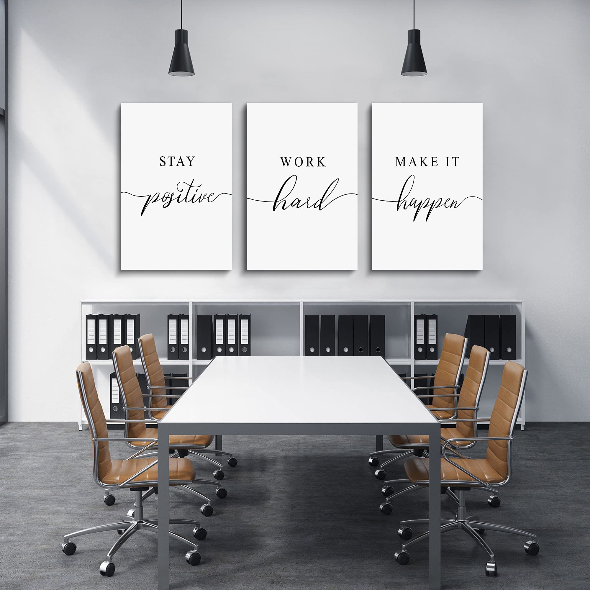 Framed Canvas Wall Art Positive Quote, Office Art, White Large Poster, Motivational Artwork Set Of 3 Prints, Inspirational Poste