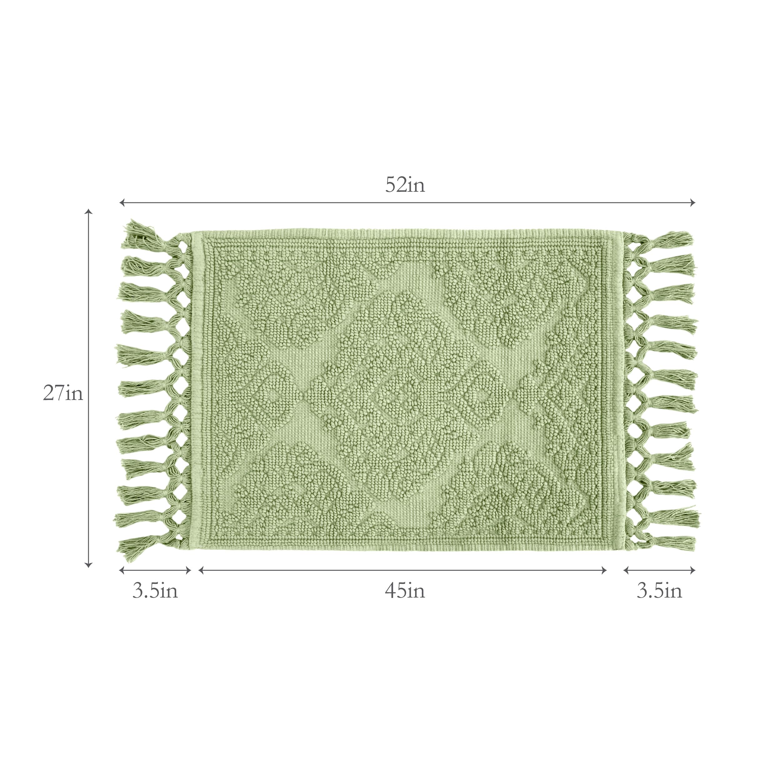 Jean Pierre - Ricardo Bath Mat, Woven Fringe Bathroom Rugs, 100% Cotton, Premium Bathroom Decor - Measures 27'' X 52'' - Sage Gr