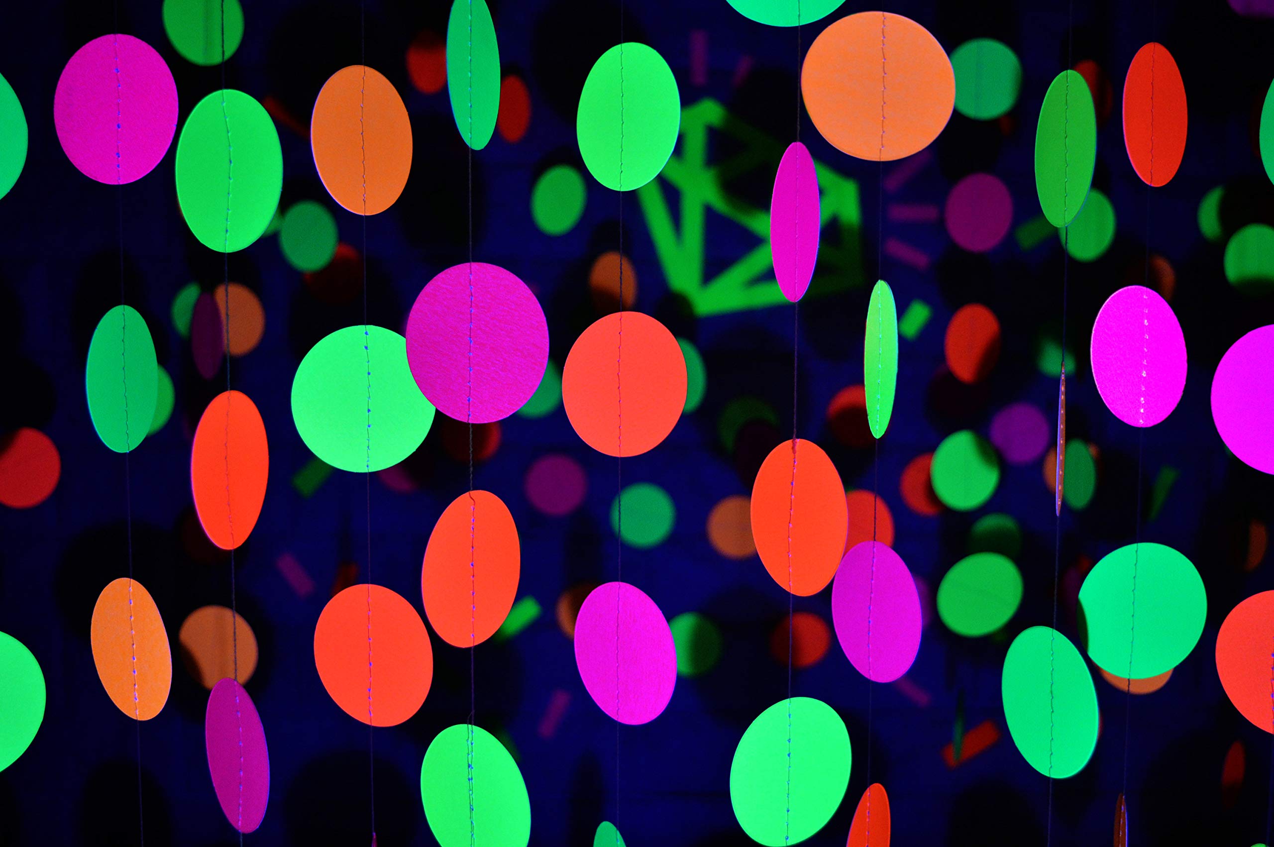Midnight Glo Neon Paper Garland Circle Dots Hanging Decorations For Birthday Party Wedding Decorations Black Light Reactive Uv G